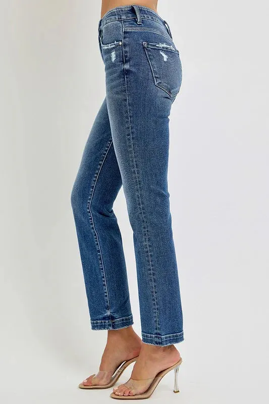 Risen Mid Rise Distressed Straight Jeans Saga Fit