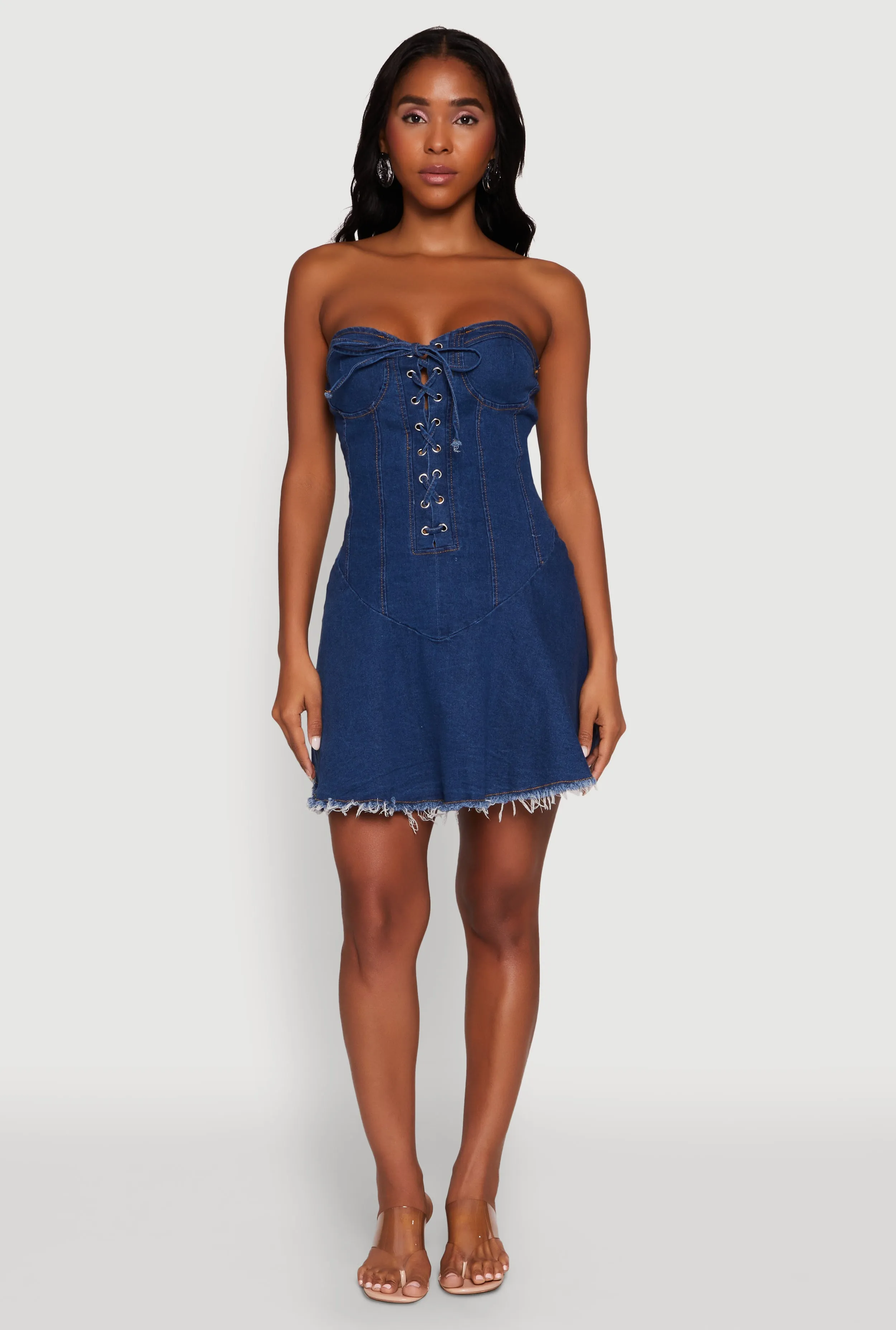 Daisy Denim Lace Up Corset Mini Dress Shake Ready