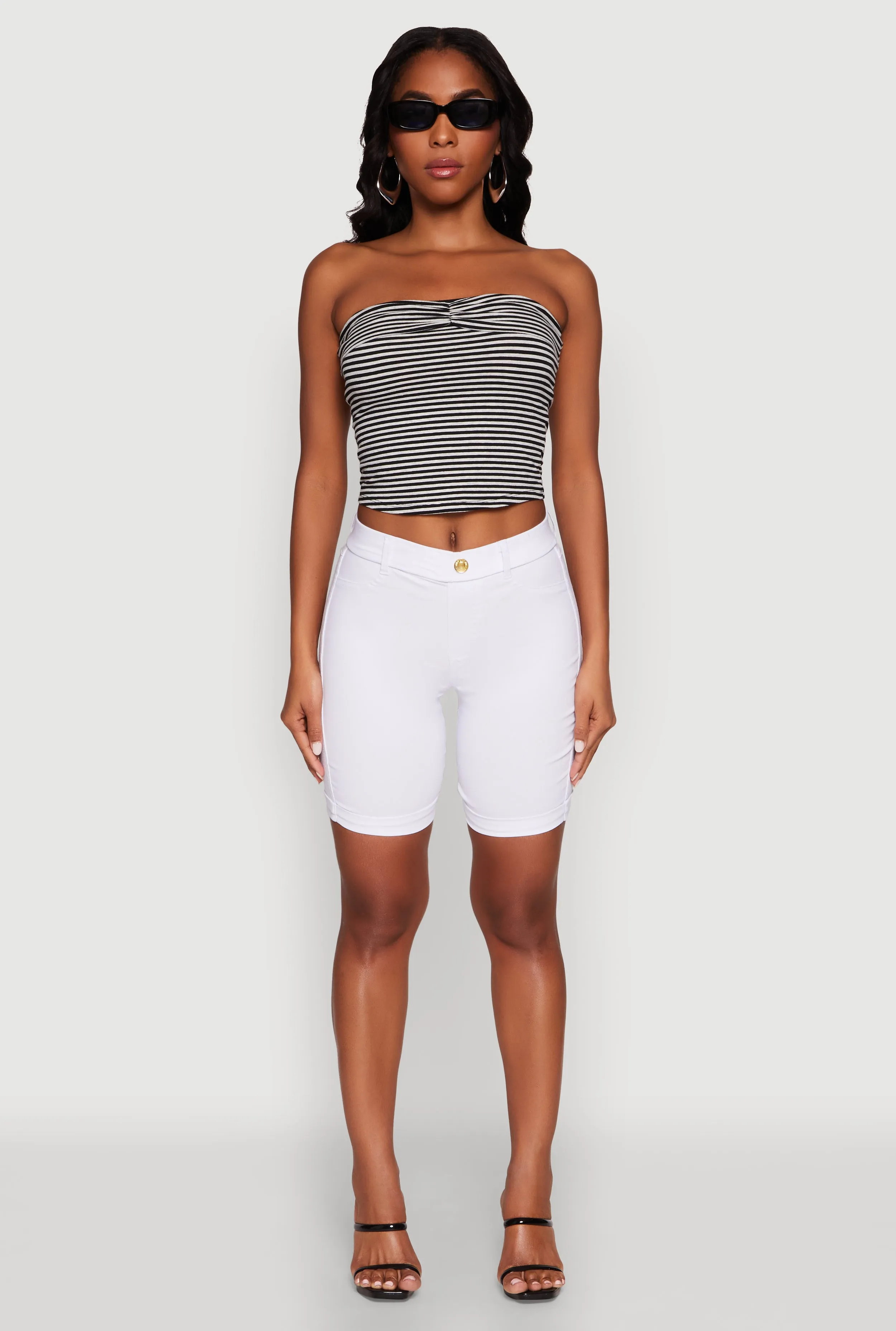 Elastic Waistband Design Hyper Stretch Pull On Bermuda Shorts