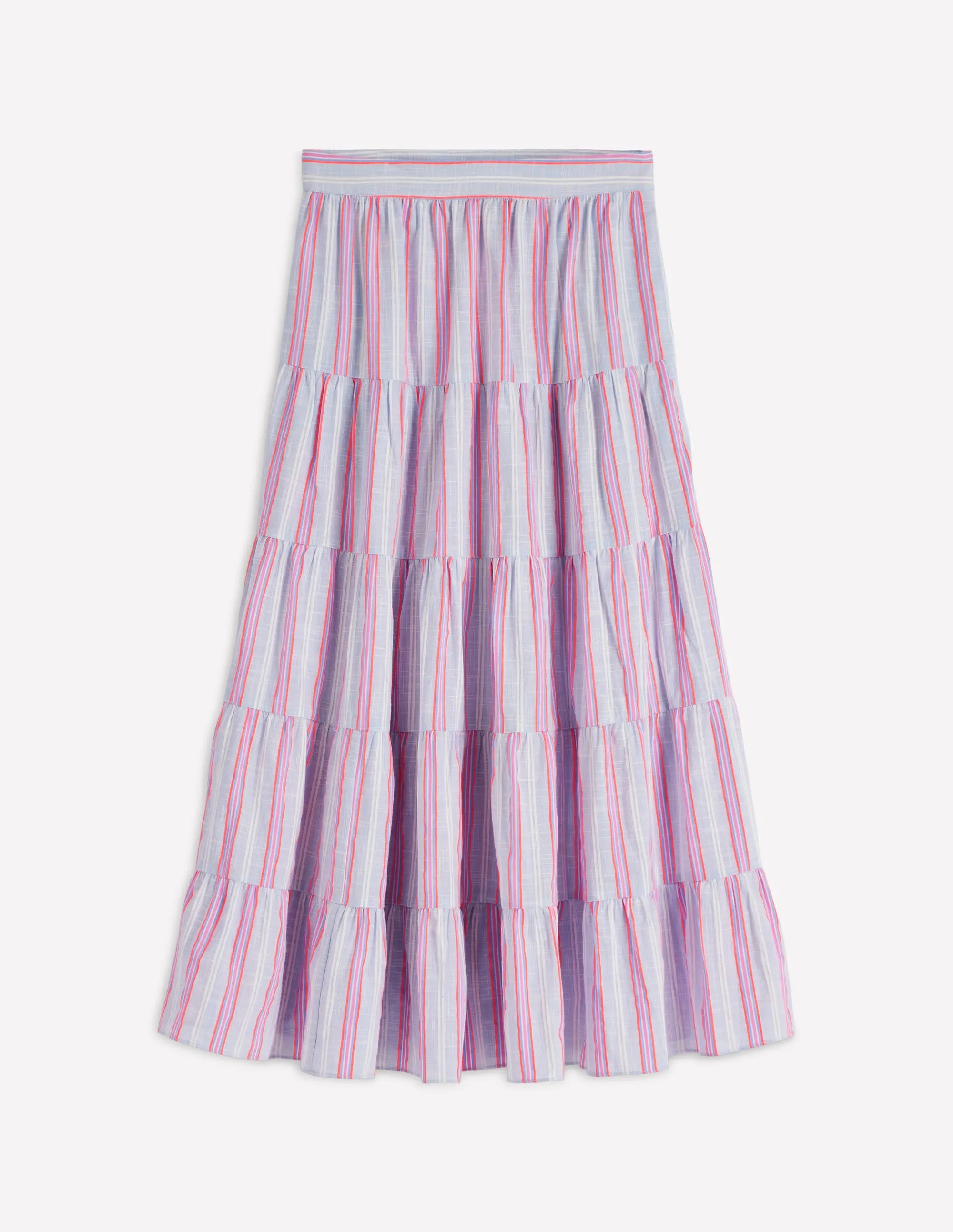 Tiered Poplin Midi Skirt-Metallic Stripe Timeless Trend Soft Motion