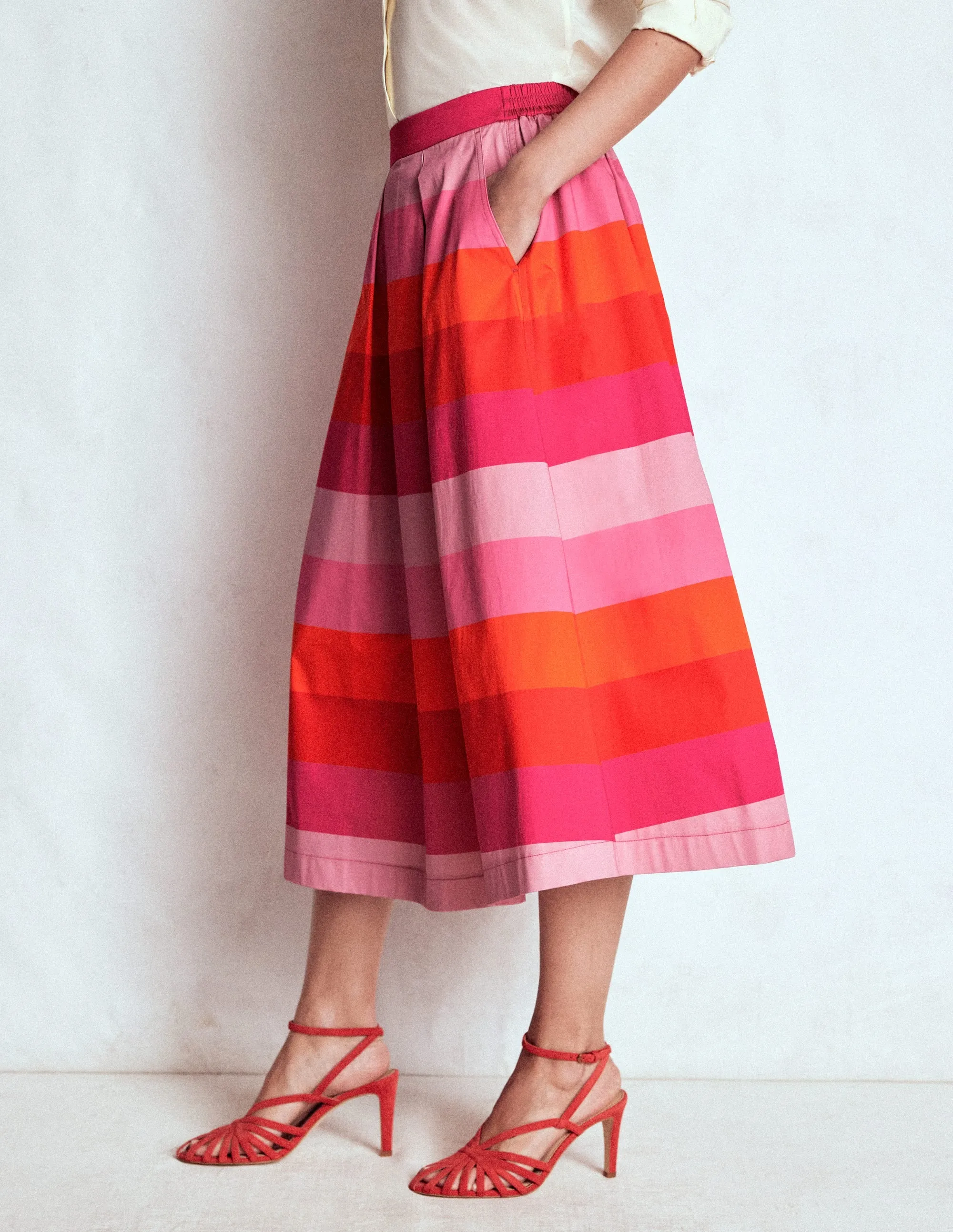 Verity Cotton Midi Skirt-Pink Tonal Multistripe City Ready