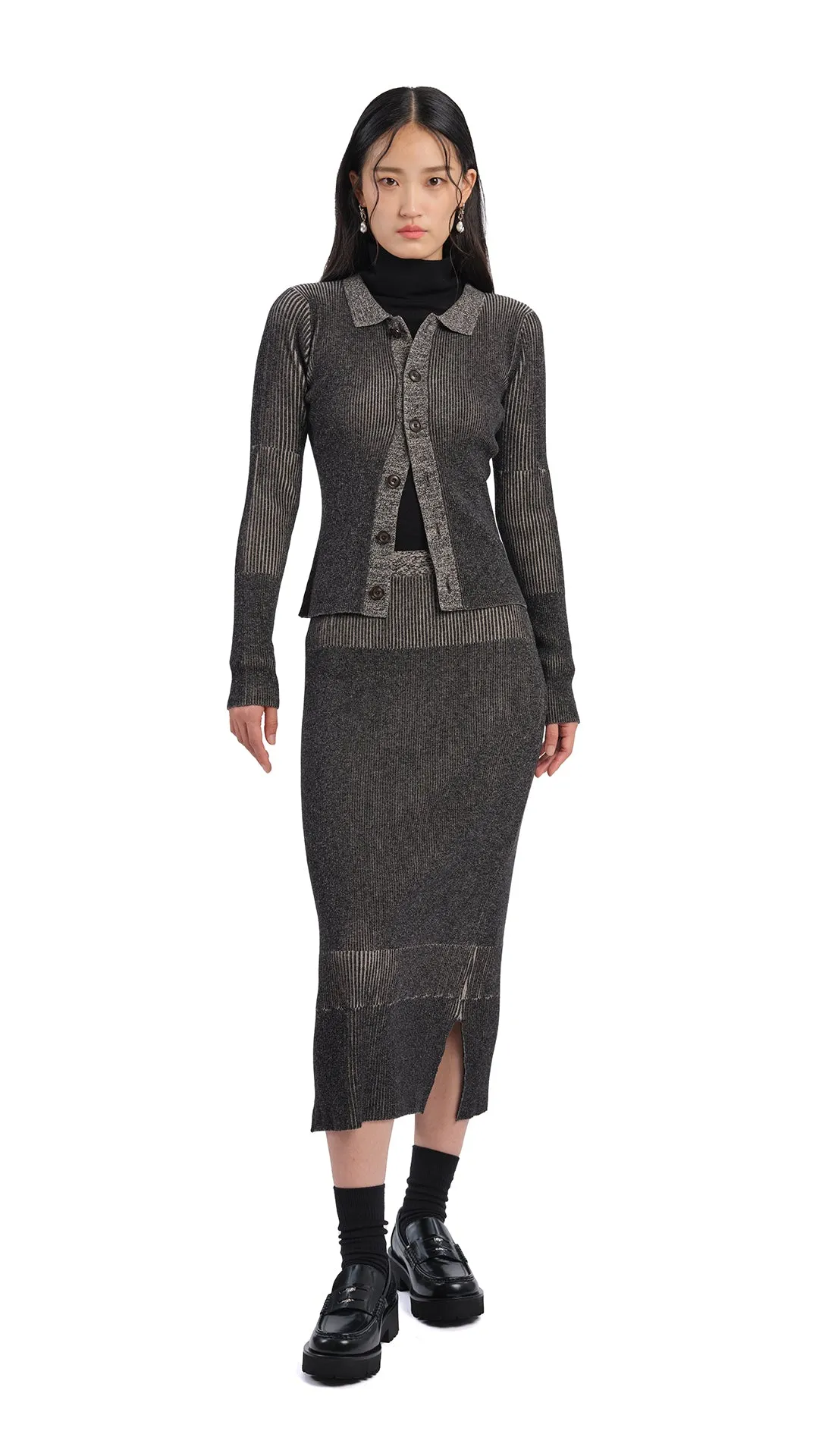 Graceful Look Tiered hem Knitted Two Tone Pencil Skirt