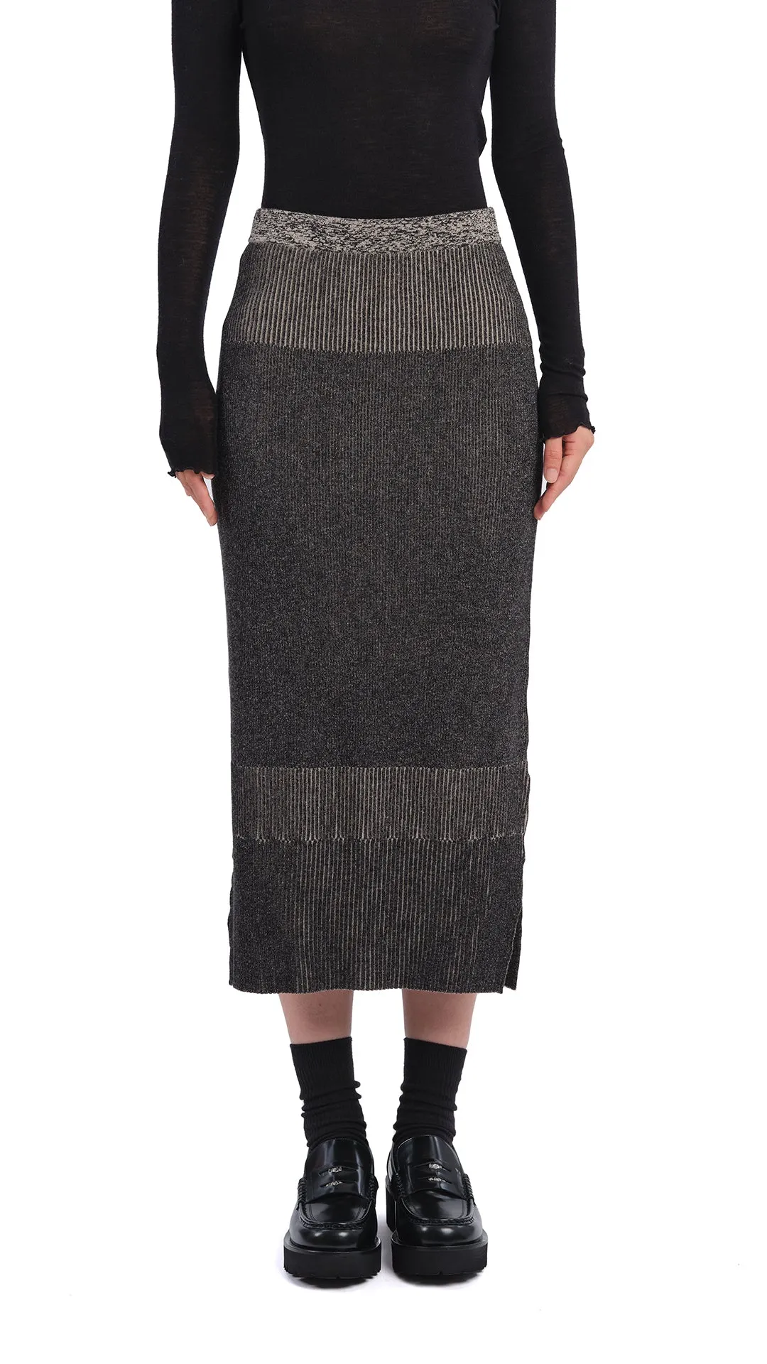 Creative Layering Simple Flow Knitted Two Tone Pencil Skirt