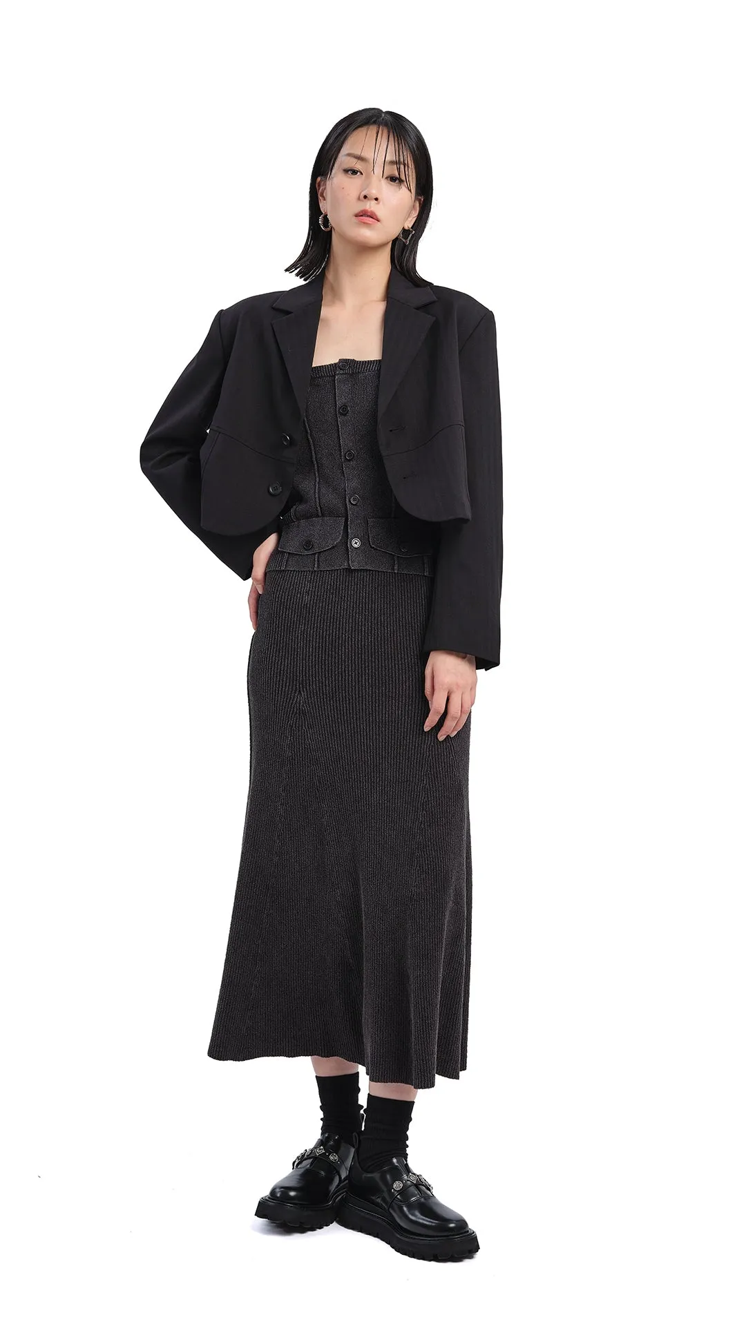 Matching Belt Soil Knit Fish Tail Skirt