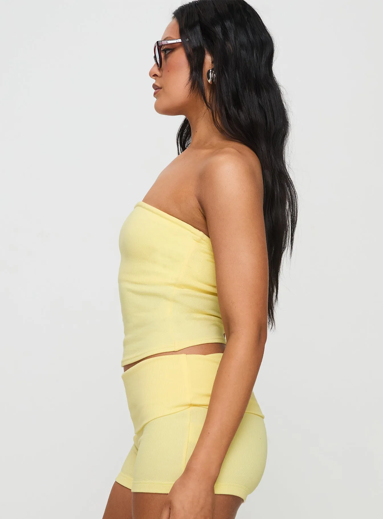 Baseline Strapless Rib Top Yellow Garment Dyed Finish BondedShoulderTaping