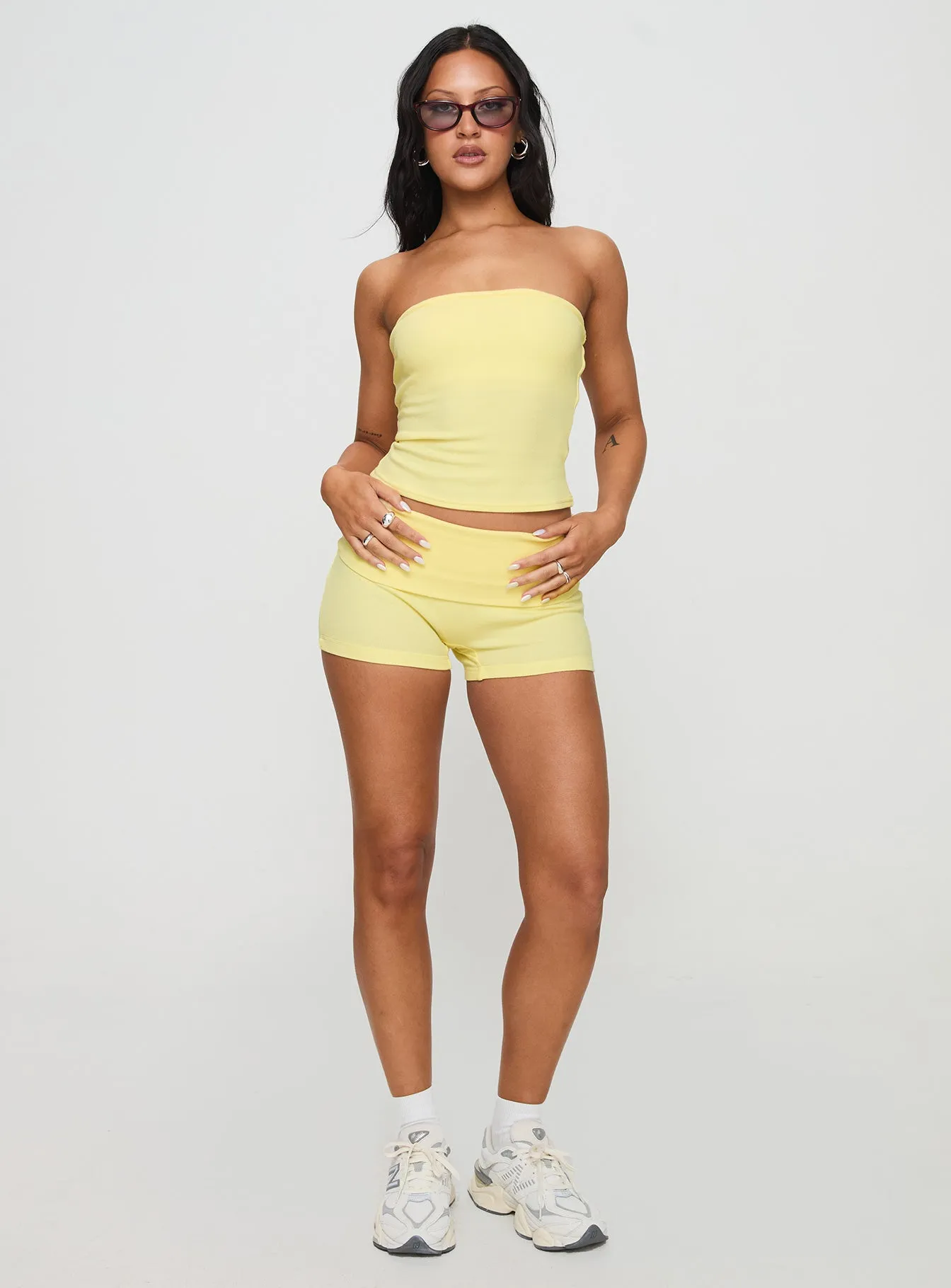 AthleisureInspired Baseline Strapless Rib Top Yellow