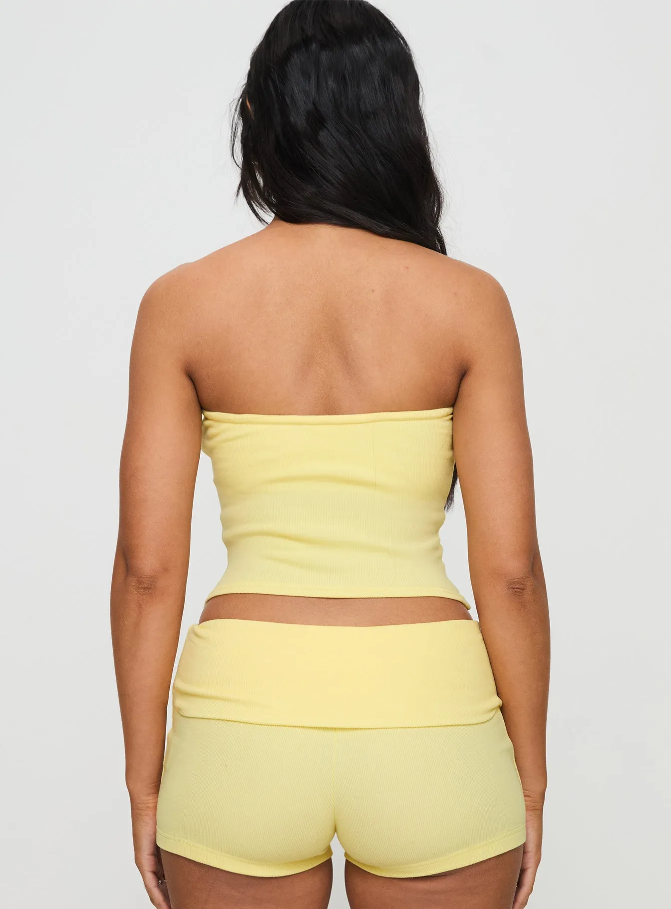 Baseline Strapless Rib Top Yellow Interlock Knit Stretchable Knit