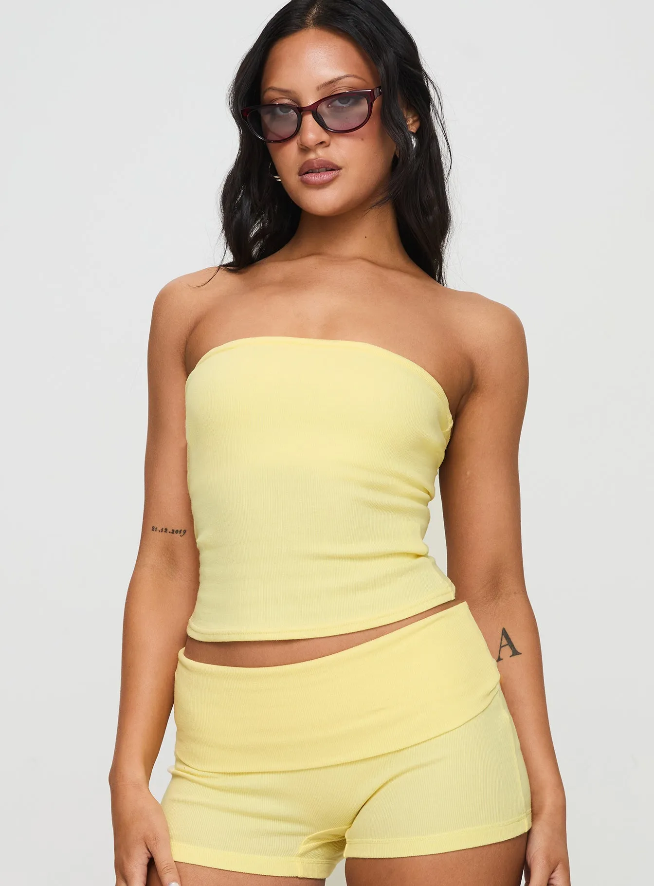 Casual Wear Bold Patterns Baseline Strapless Rib Top Yellow
