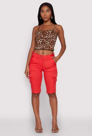 High Waisted Cargo Pocket Bermuda Shorts Hypoallergenic Lining