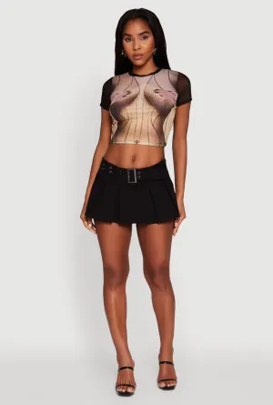 Wrinkle Resistant Finish Bold Style Mesh Hands Graphic Cropped Tee