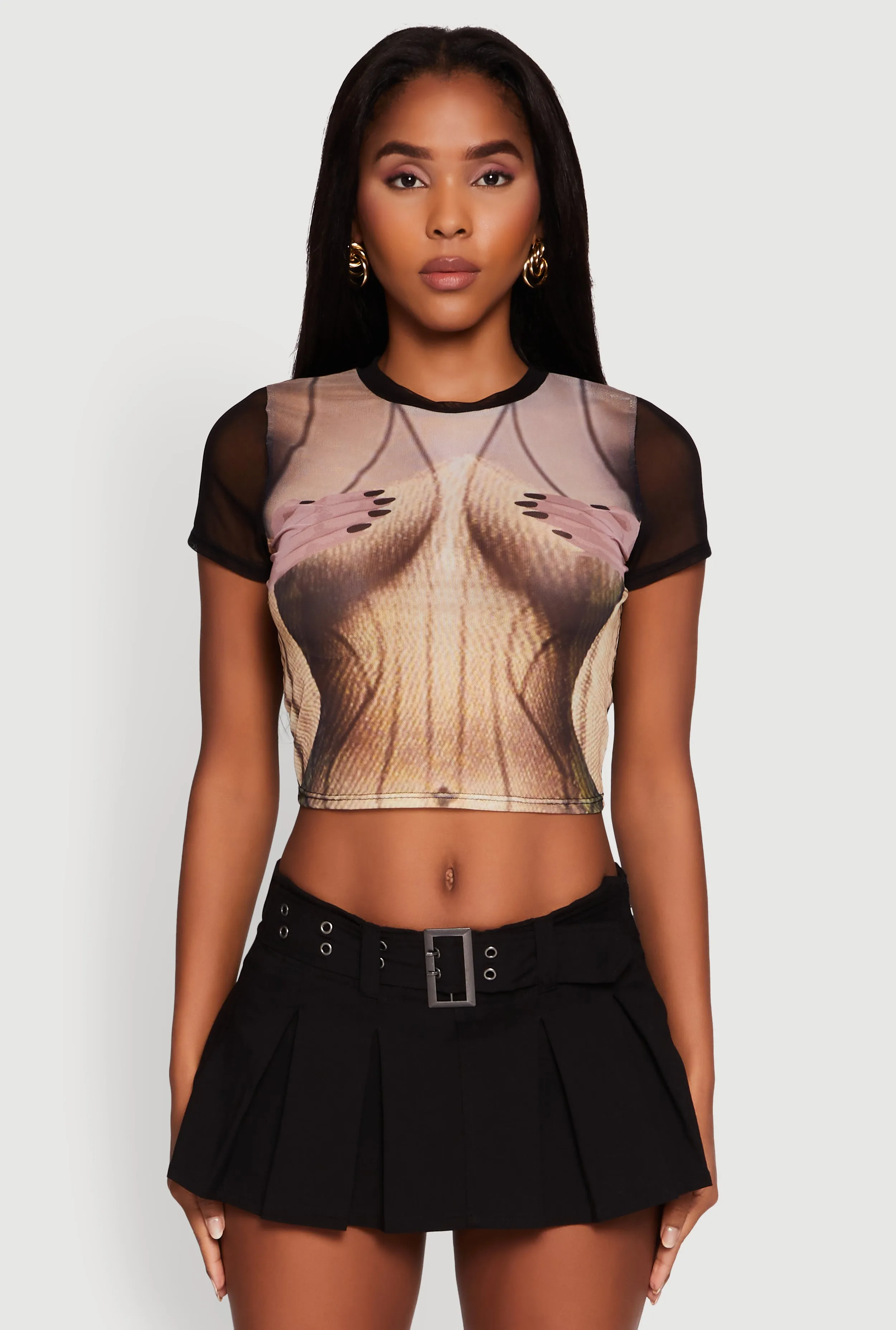 Bohemian Mesh Hands Graphic Cropped Tee