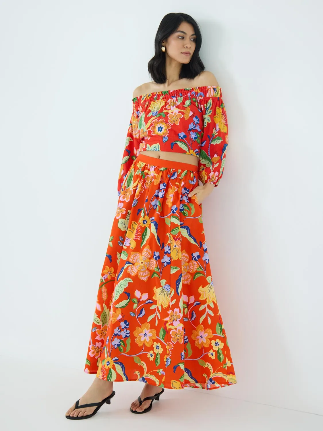 Classic Appeal Floral Poplin Cotton Maxi Skirt