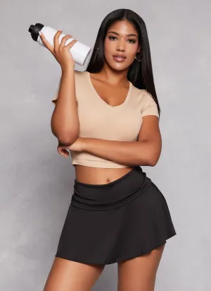 casual top Solid Cropped V Neck Tee