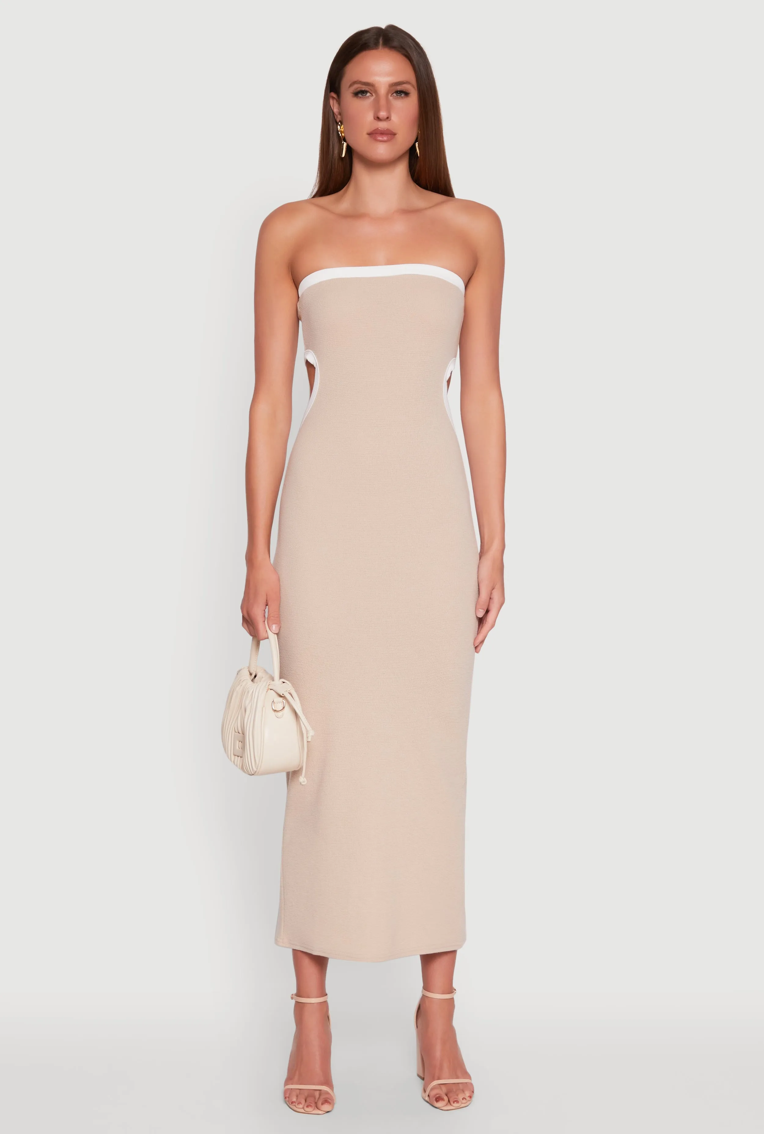 Contrast Trim Cut Out Back Tube Dress Retro Mode