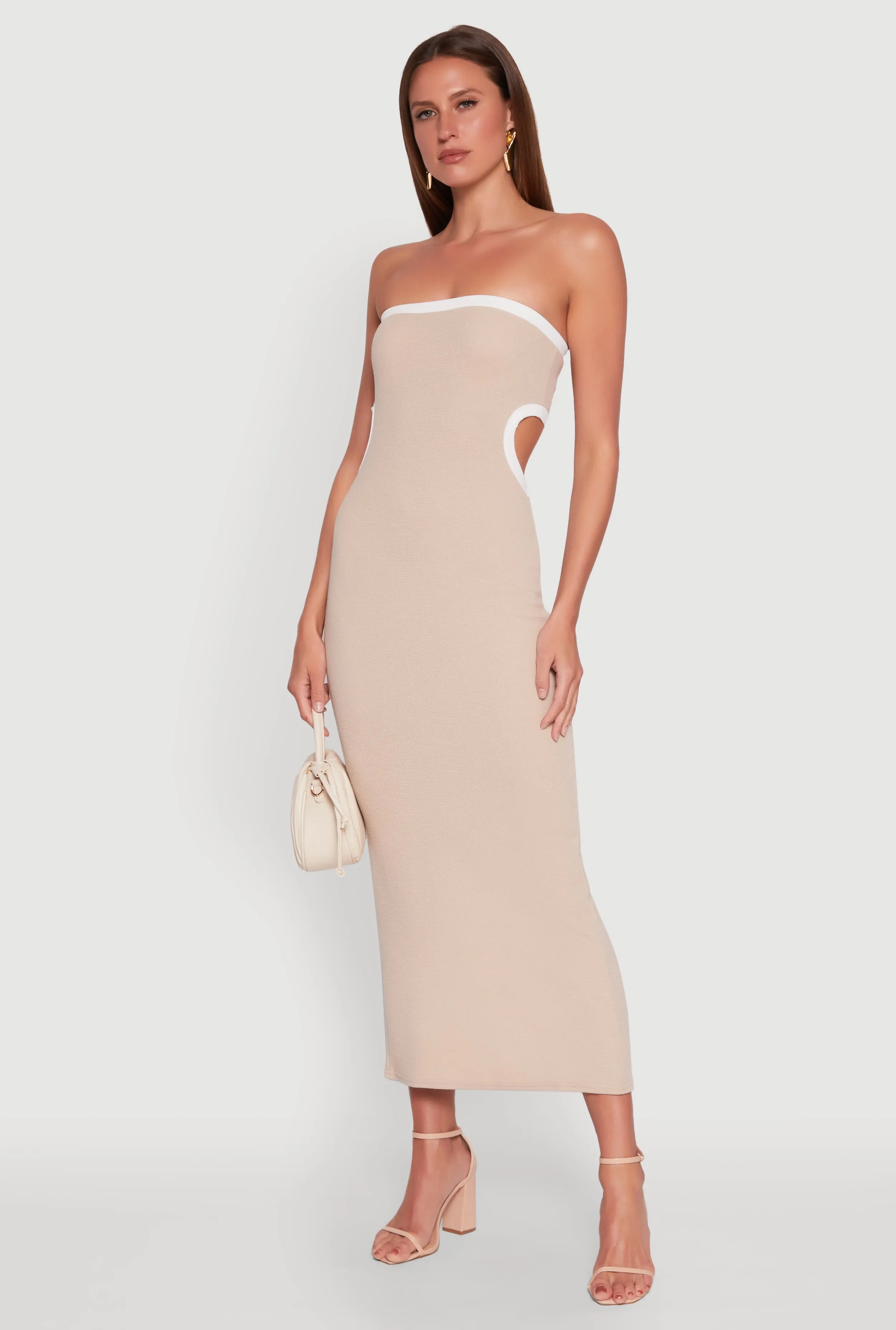 Dusty Rose This dress provides a chic and comfortable fit that works for both formal and casual events Contrast Trim Cut Out Back Tube Dress