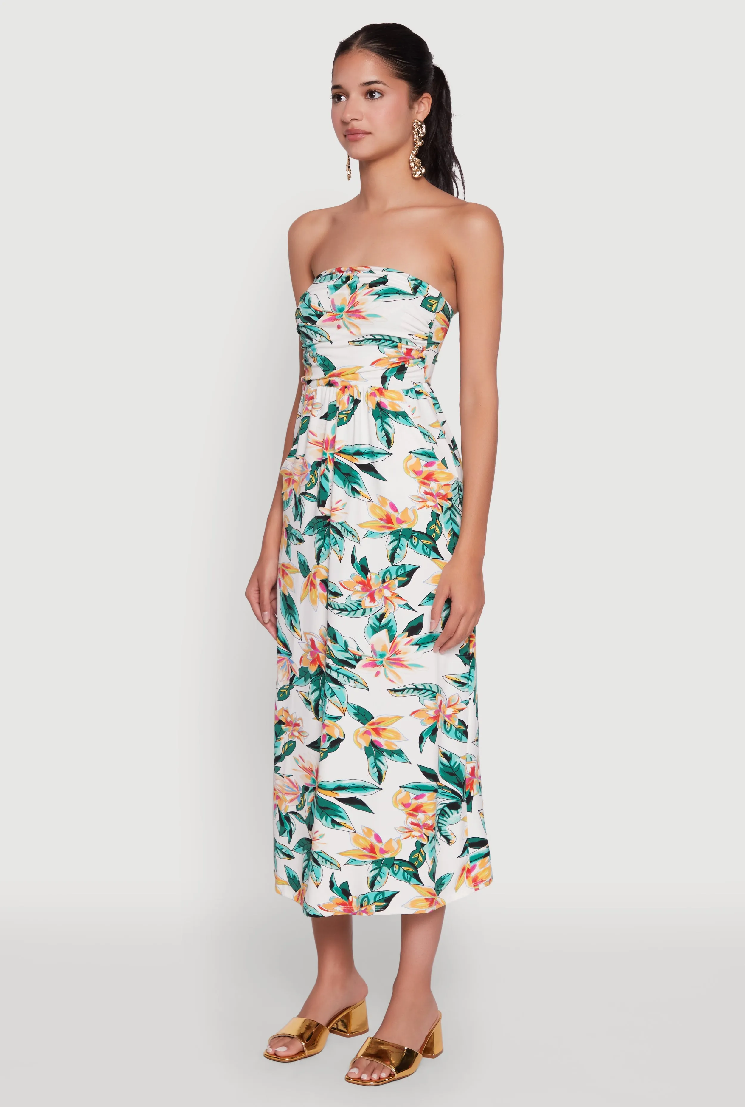 Floral Print Tube Sundress with Classic Fit Island Edge