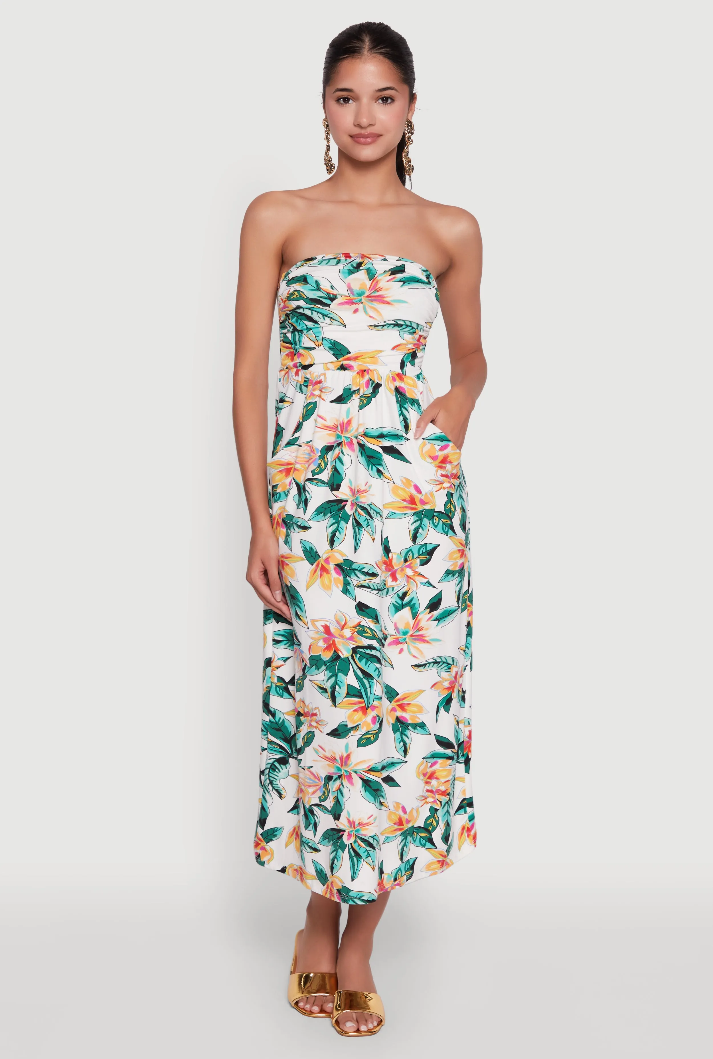 wrap waist Floral Print Tube Sundress with Classic Fit
