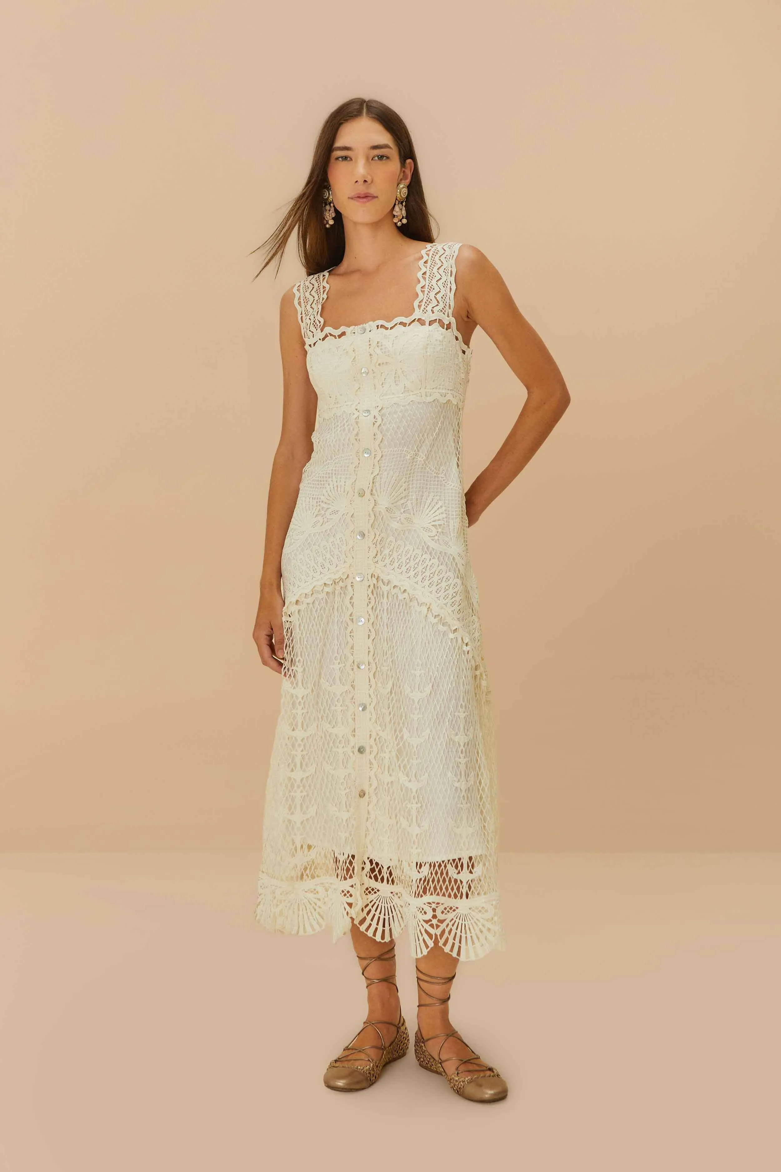 Off-White Nautical Guipure Maxi Dress Silver Glow
