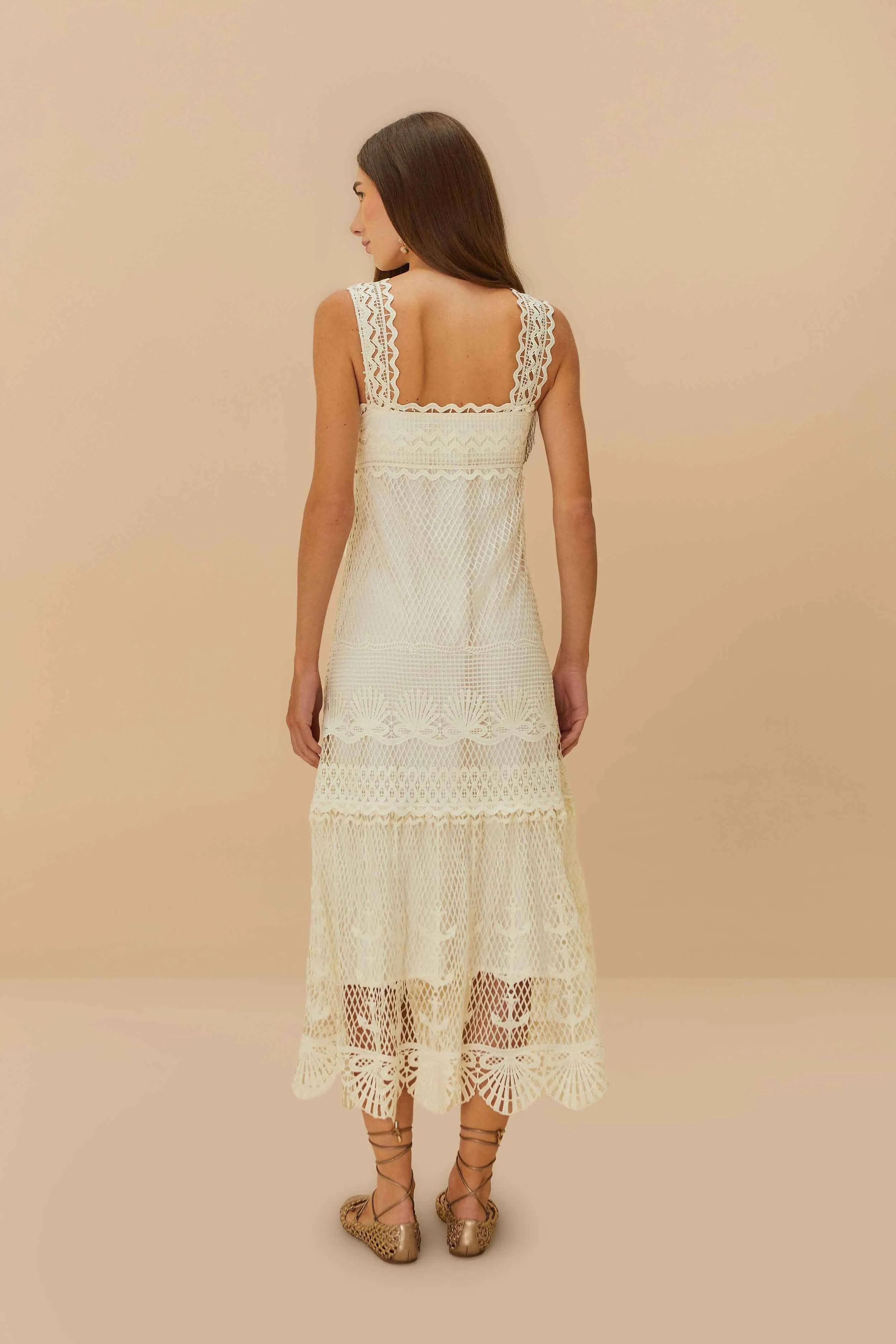 Tile Glow Ocean Breeze Off-White Nautical Guipure Maxi Dress