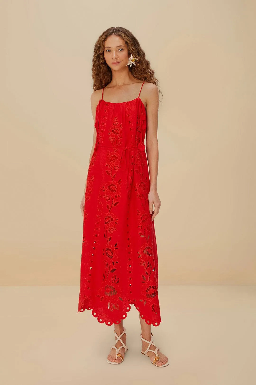 Red Flowers Richelieu LENZING? ECOVERO? Euroflax? Maxi Dress Neon Pop Silk Glow