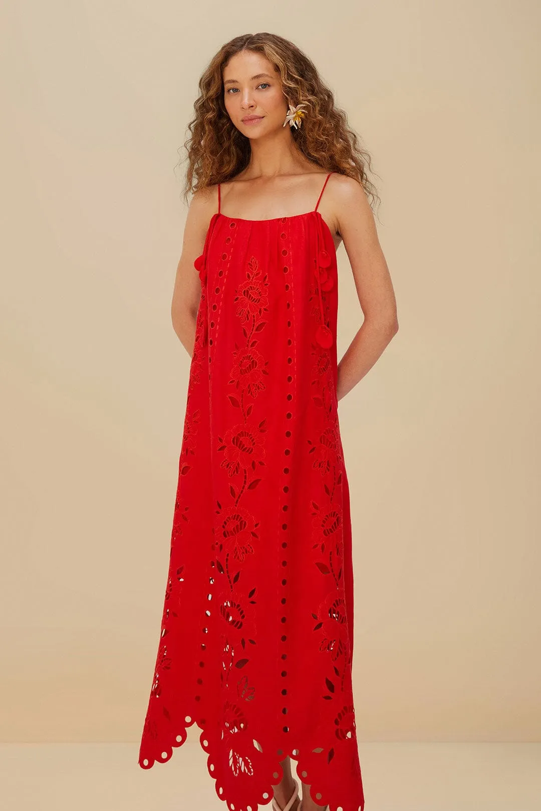 Pleat Glow Timeless full-length outfit Red Flowers Richelieu LENZING? ECOVERO? Euroflax? Maxi Dress