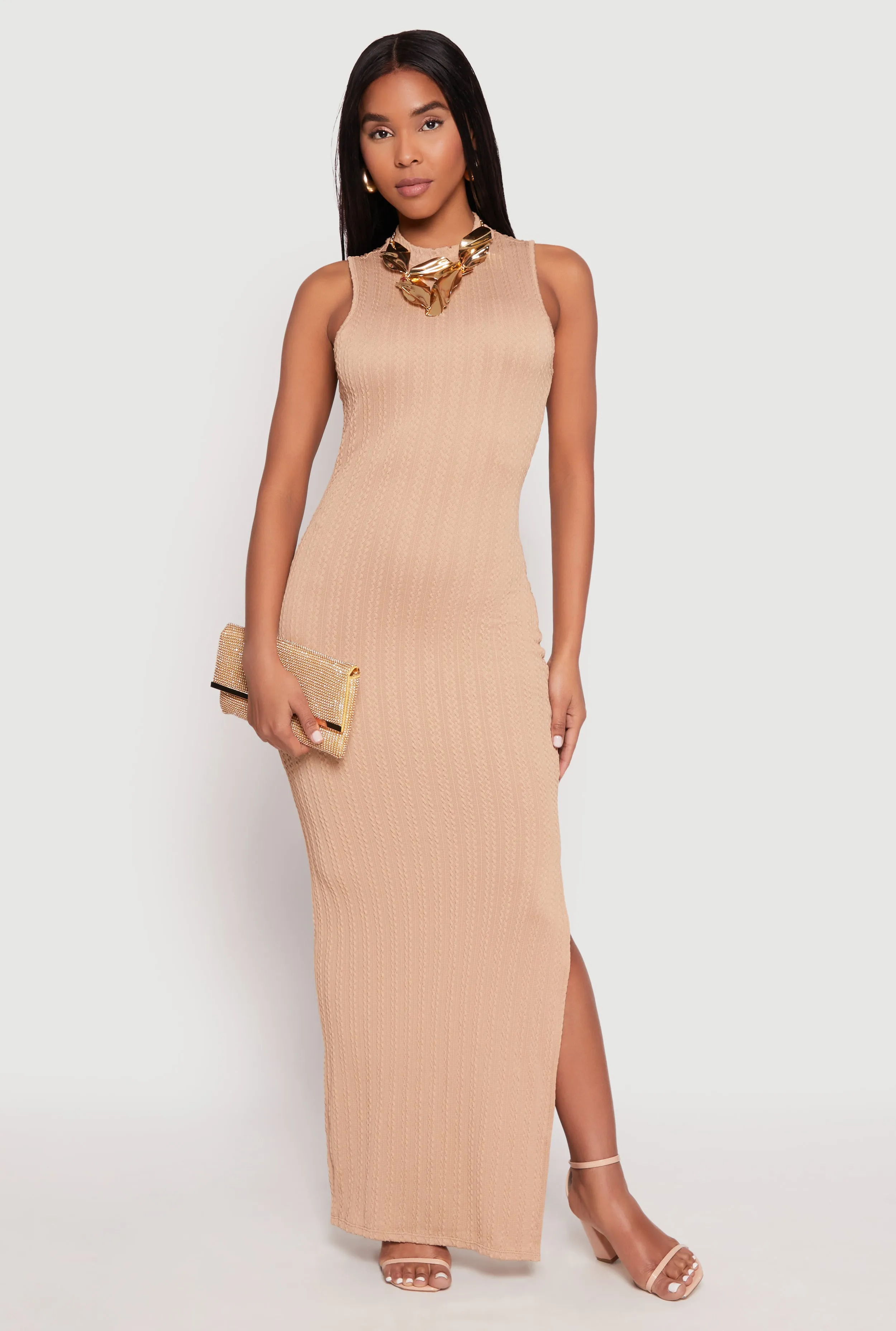 Textured Knit Turtleneck Maxi Dress The dress??s simple design allows you to dress it up or down depending on your style
