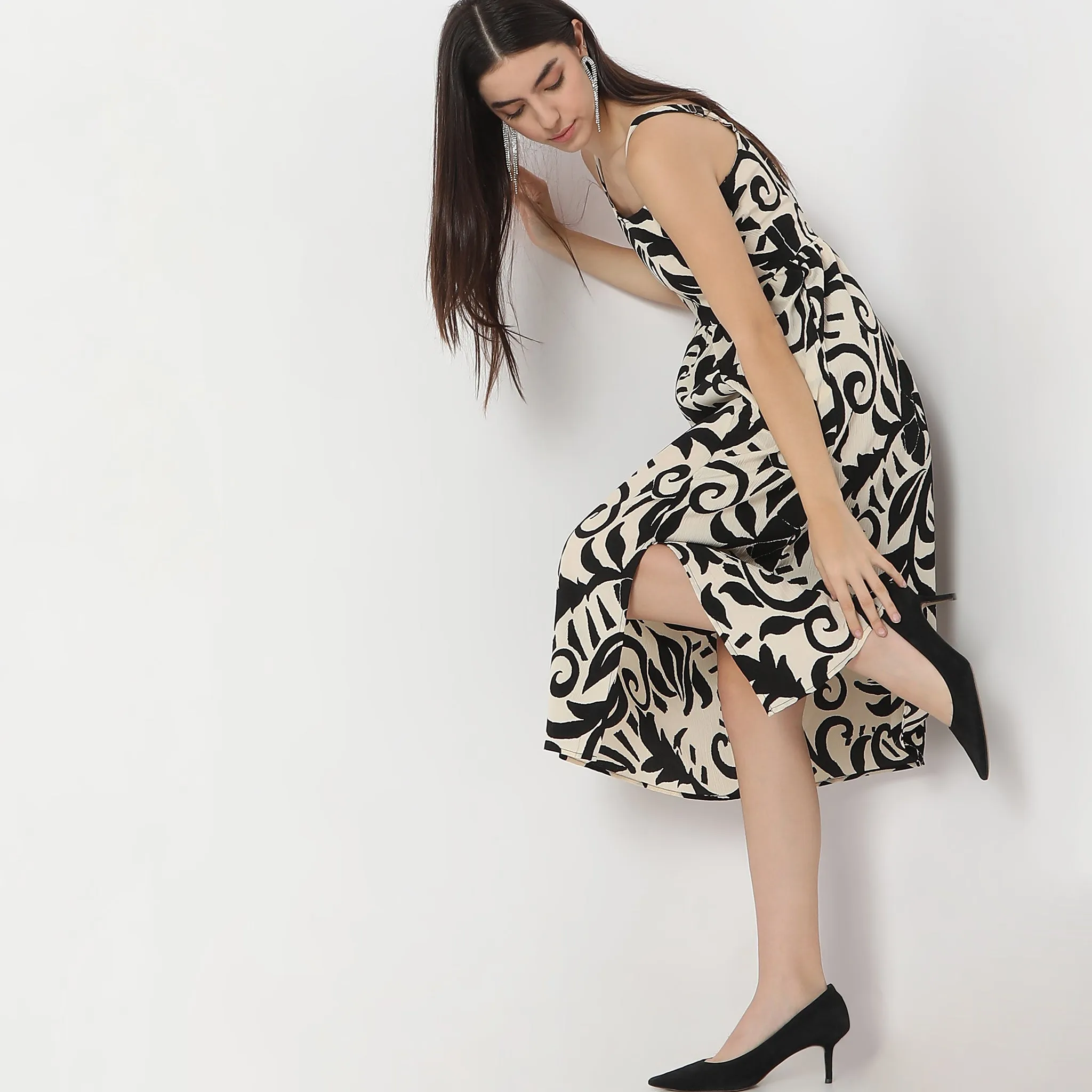 Flare Fit Printed Knee Length Twilight Sleeveless Dress TearResistant Fabric