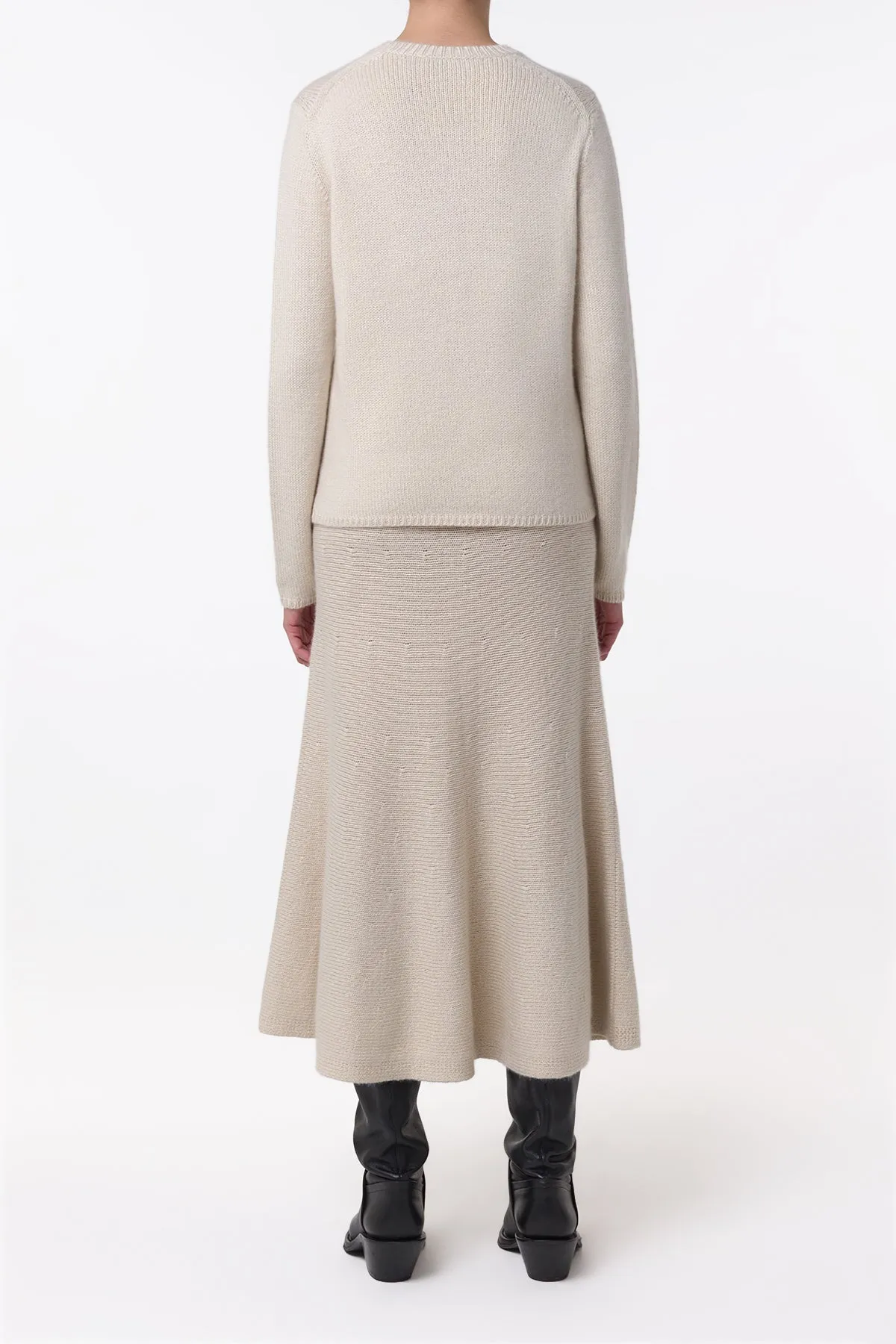 Contemporary Brand Titan Knit Midi Skirt in Ivory Cashmere
