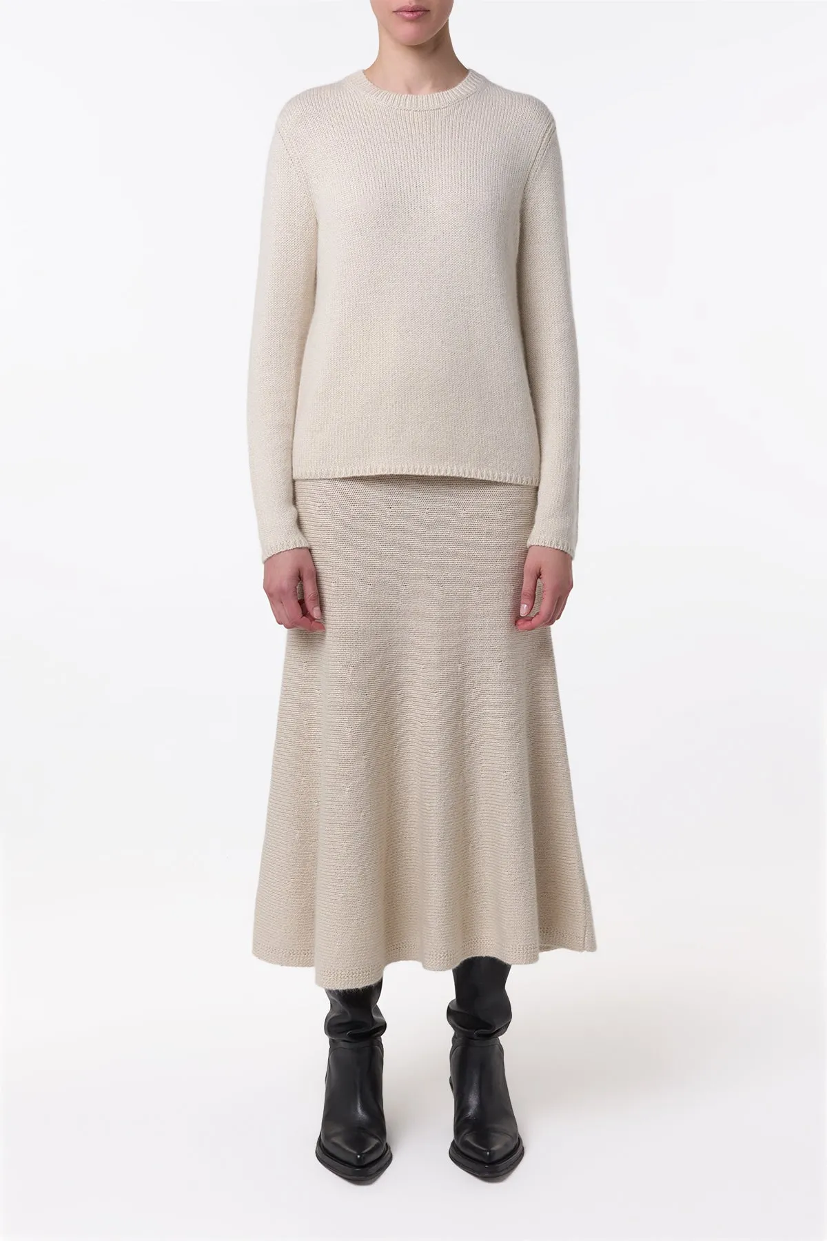Non Restrictive High Street Chic Titan Knit Midi Skirt in Ivory Cashmere