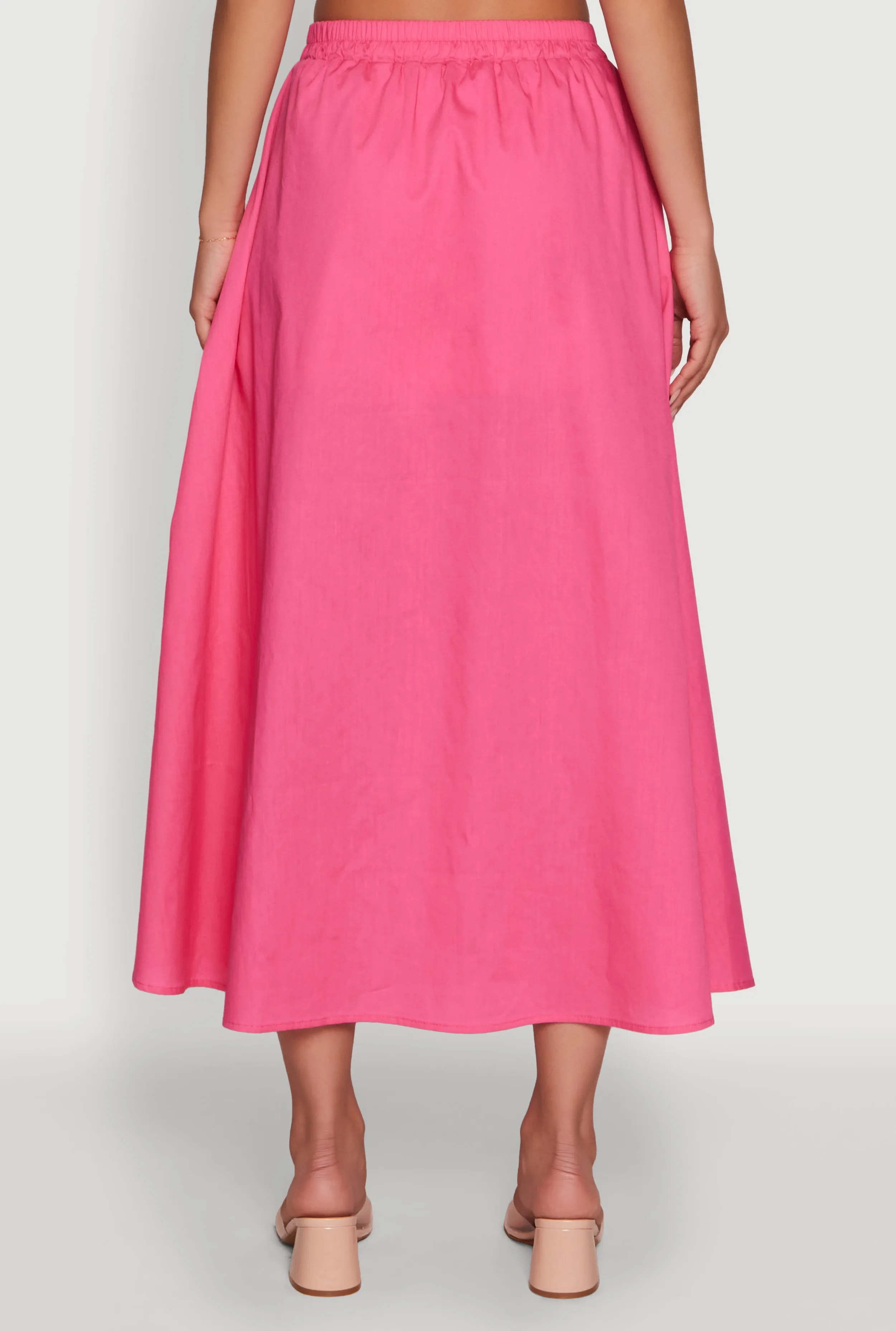Functional Fashion Drawstring closure Trendy Poplin High Waisted Side Slit Midi Skirt