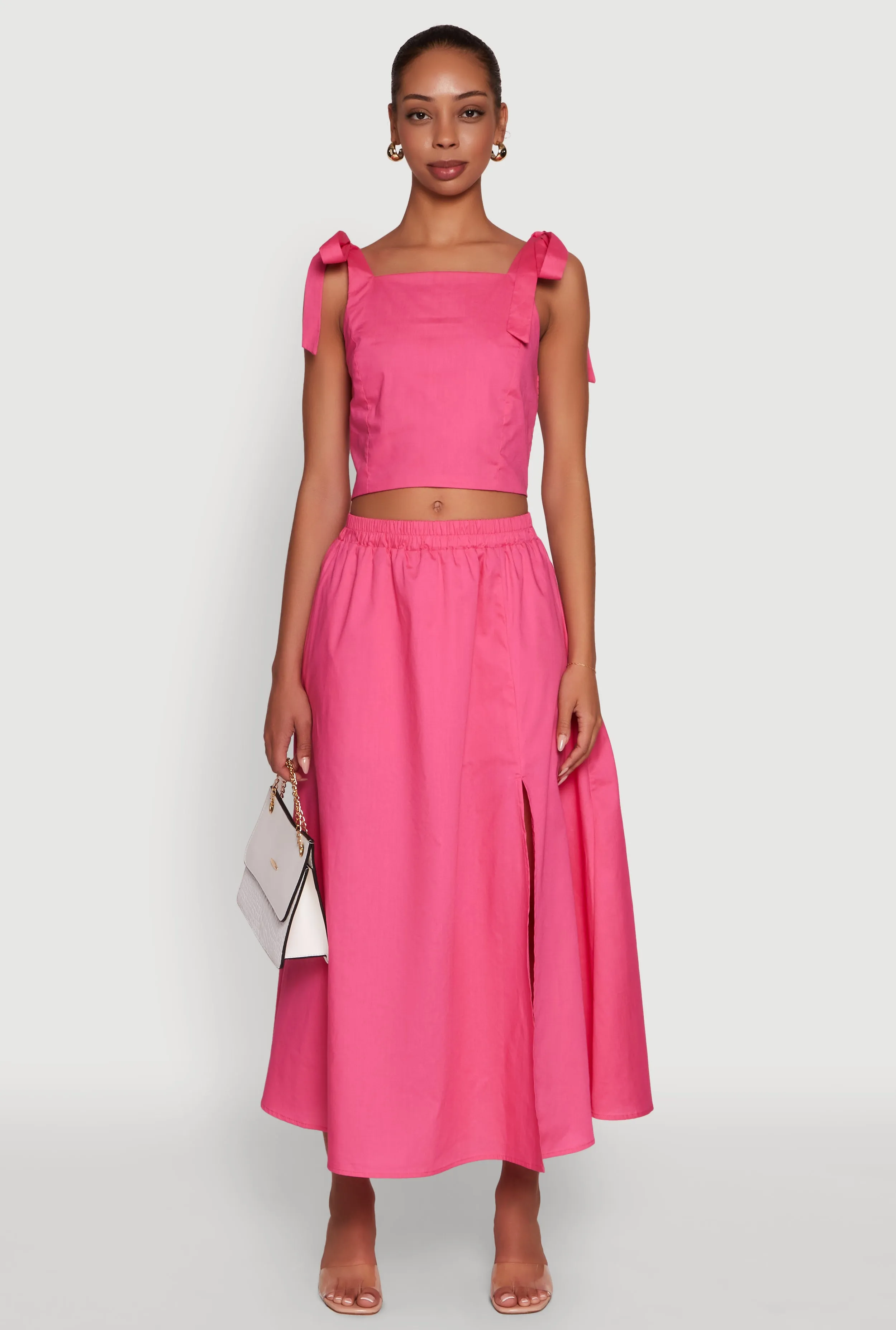 Seasonal special Trendy Poplin High Waisted Side Slit Midi Skirt