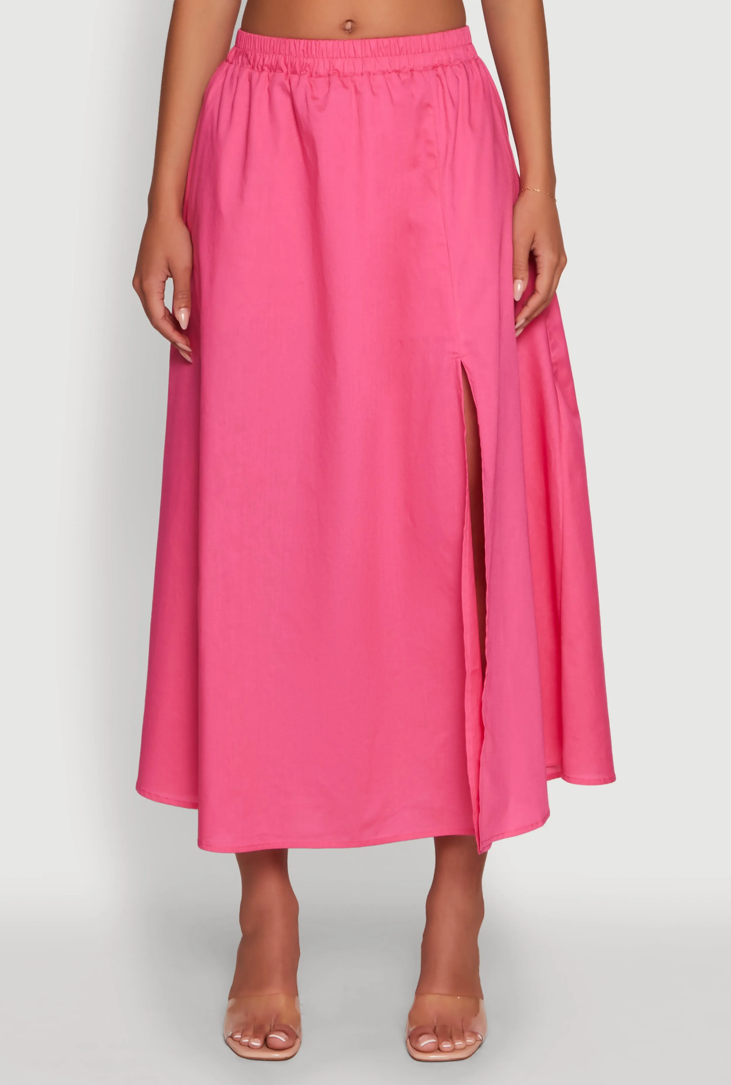 Luxury Trim Trendy Poplin High Waisted Side Slit Midi Skirt