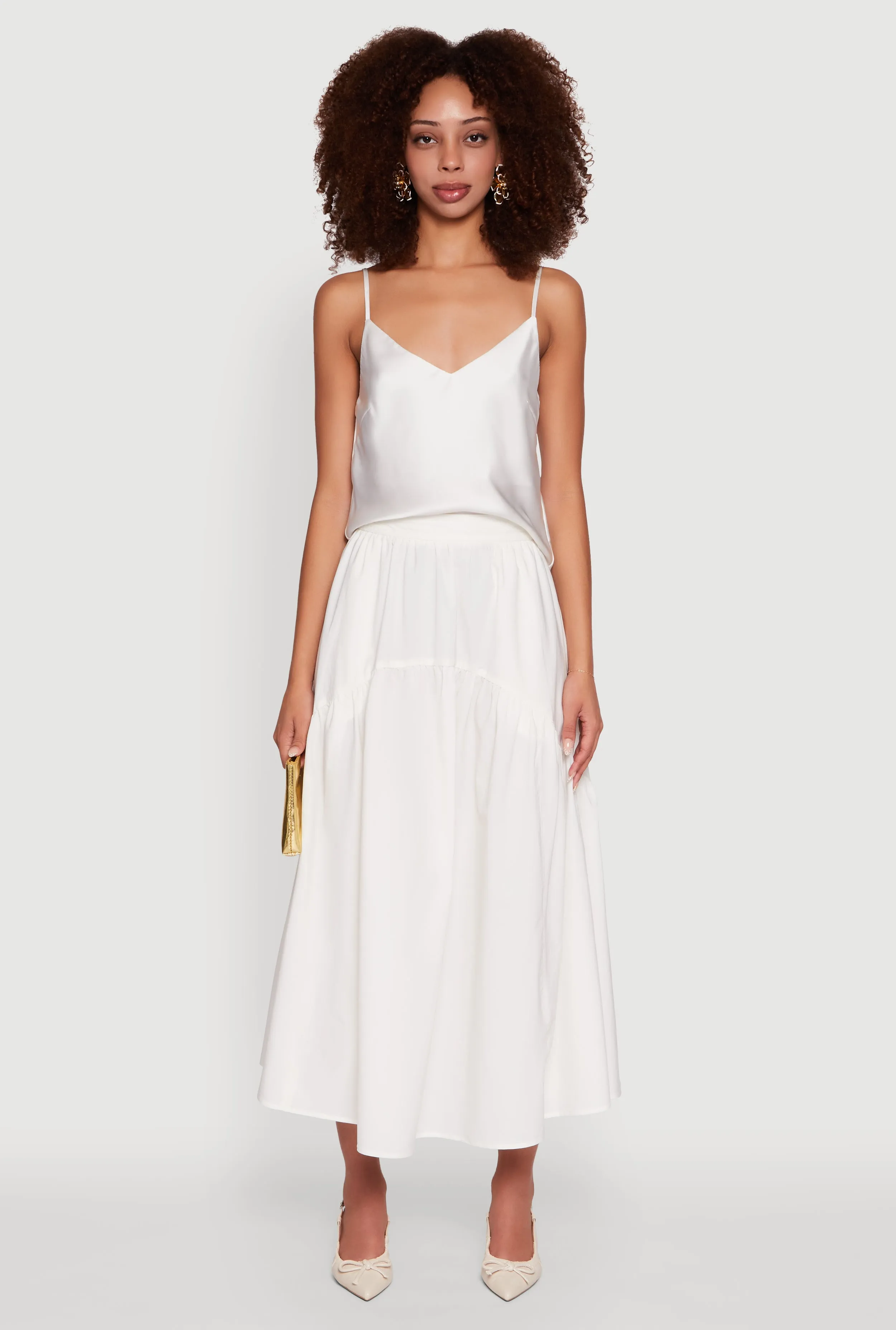 High Waisted Solid Maxi Tiered Skirt Relaxed Mood