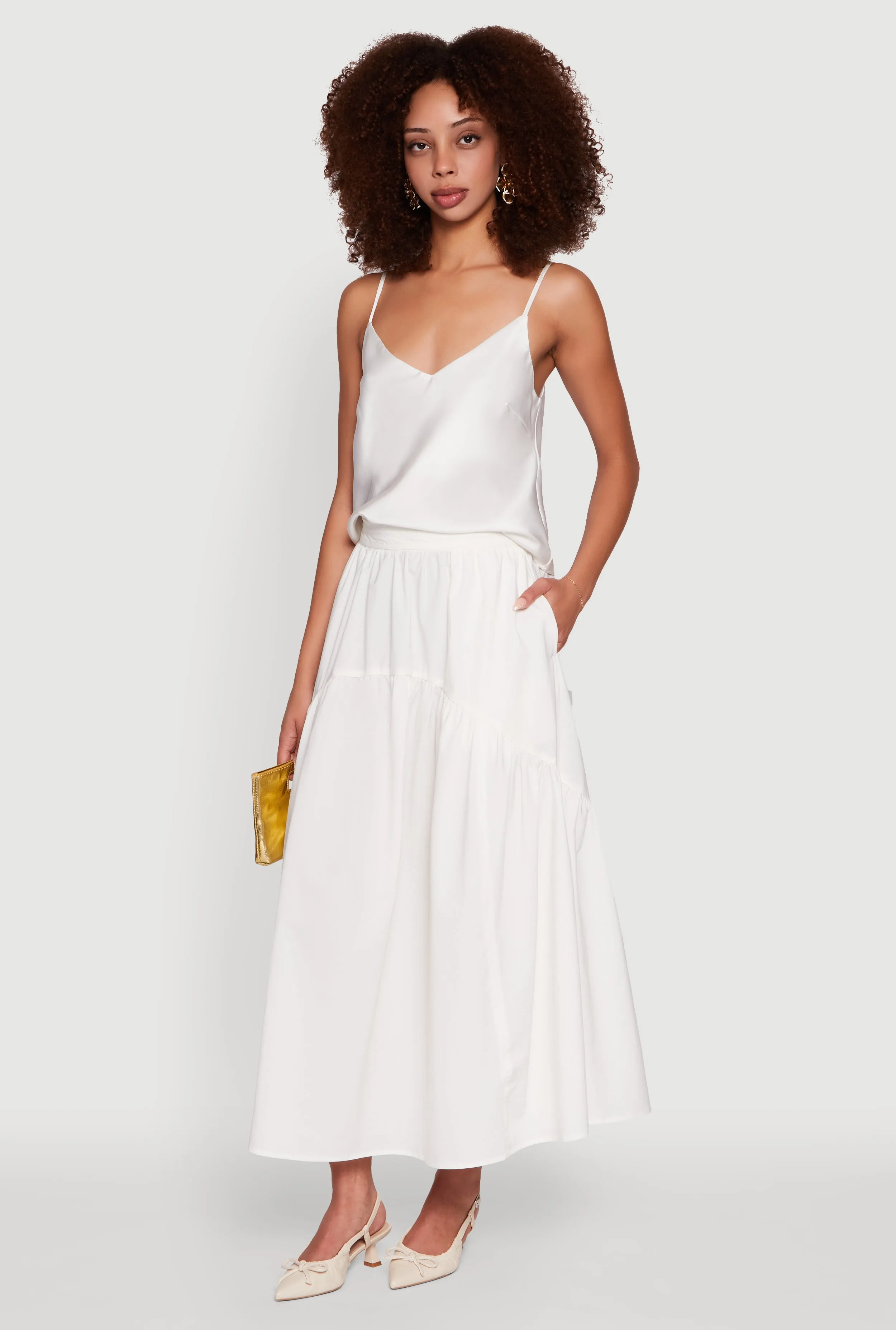 High Waisted Solid Maxi Tiered Skirt Blogger Favorite Roll Up Hem