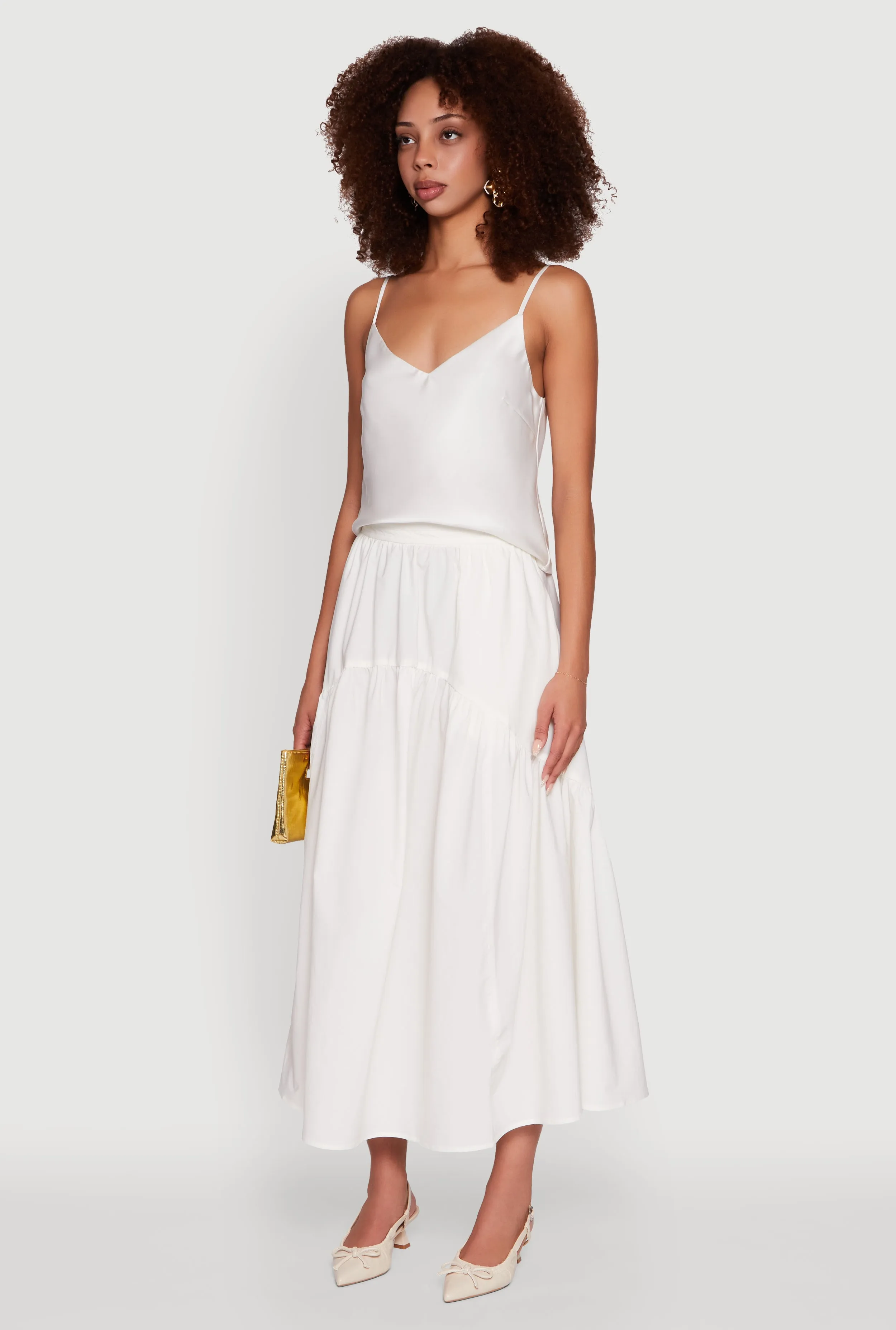 Comfort Fit High Waisted Solid Maxi Tiered Skirt