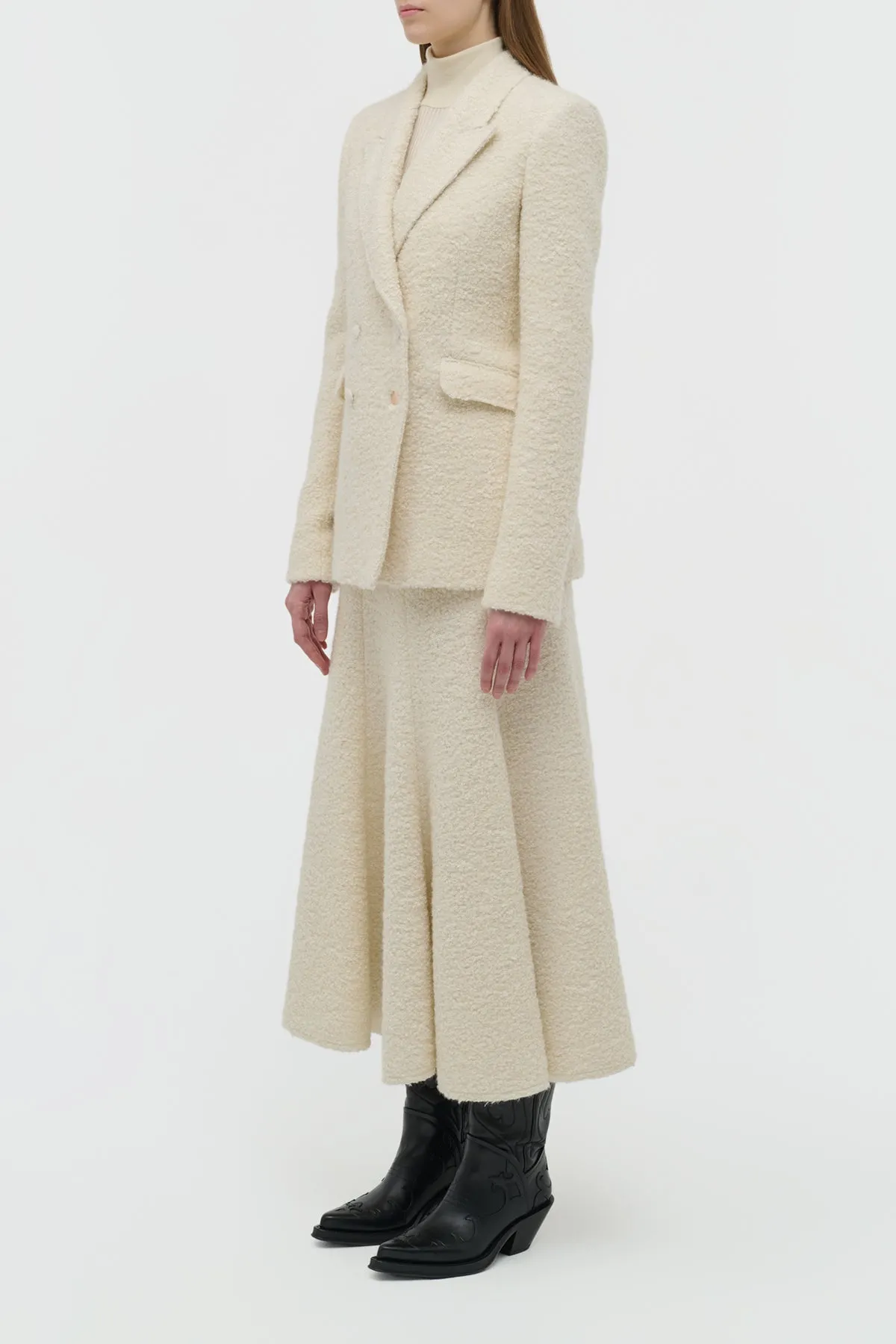Amy Midi Skirt in Ivory Recycled Cashmere Boucle Smooth Edging Handmade Item