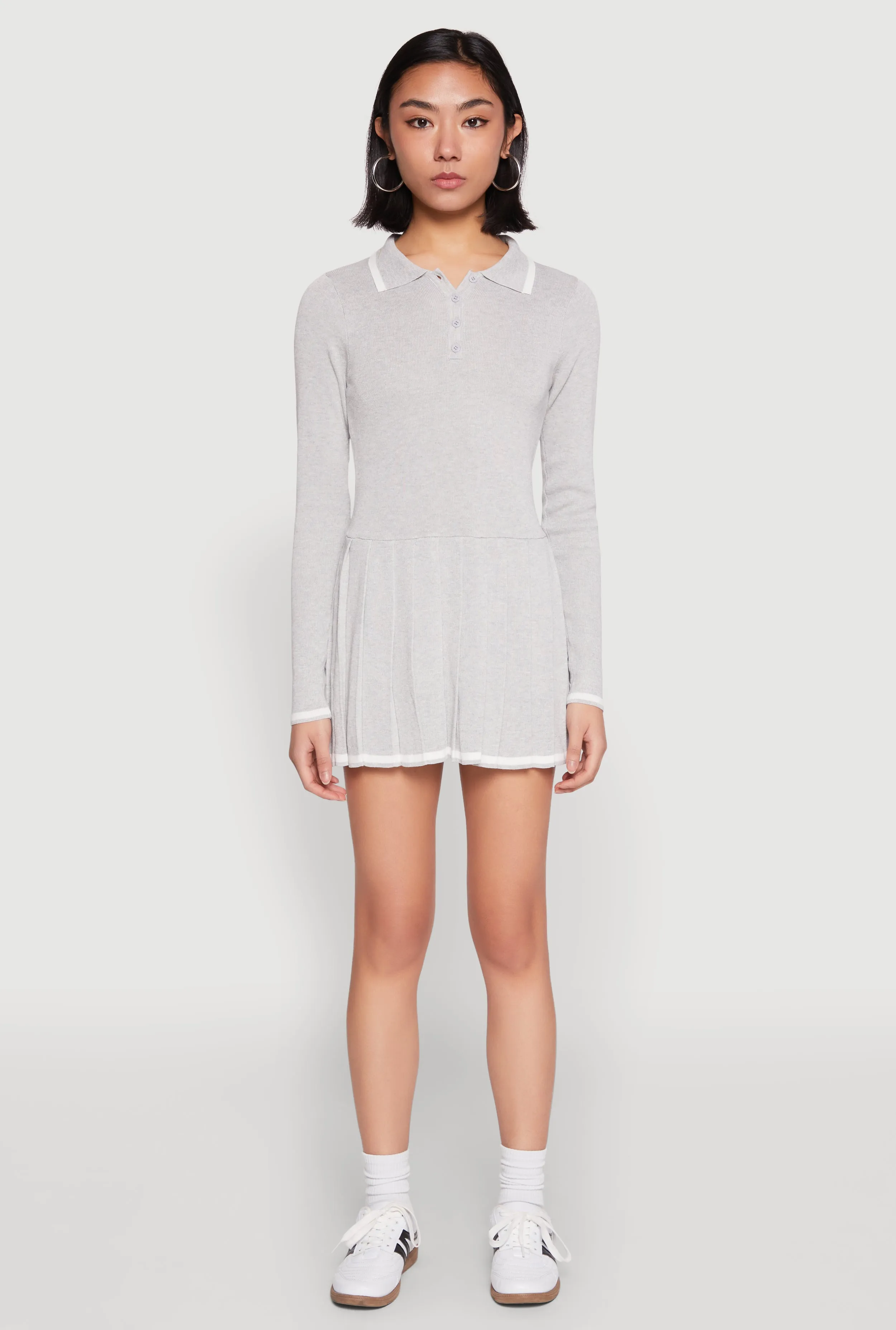 Easy Wear Party Edge Daisy Pleated Contrast Trim Sweater Dress