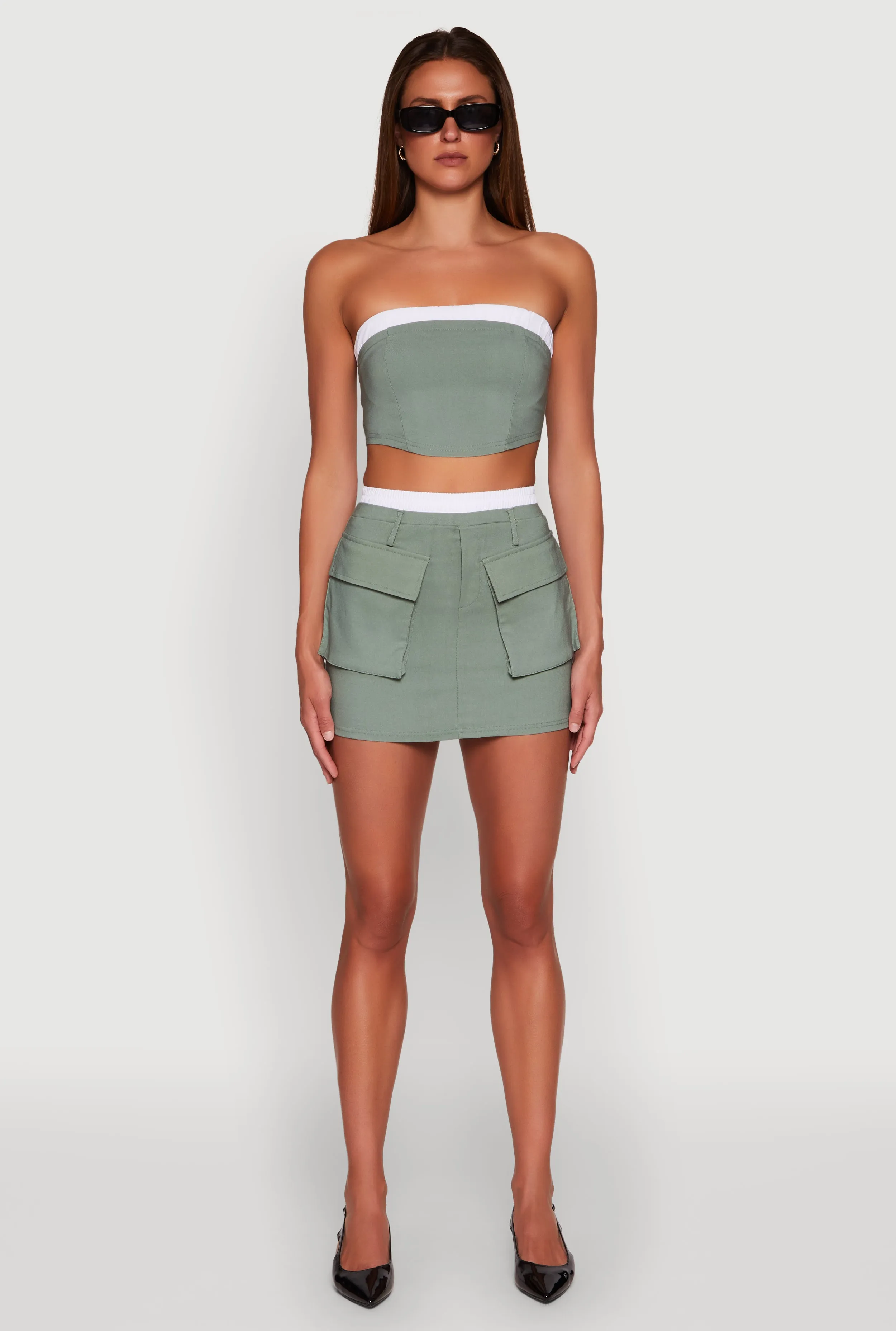 Contrast Waistband Cargo Pocket Skort Red Carpet Look Festival Outfit