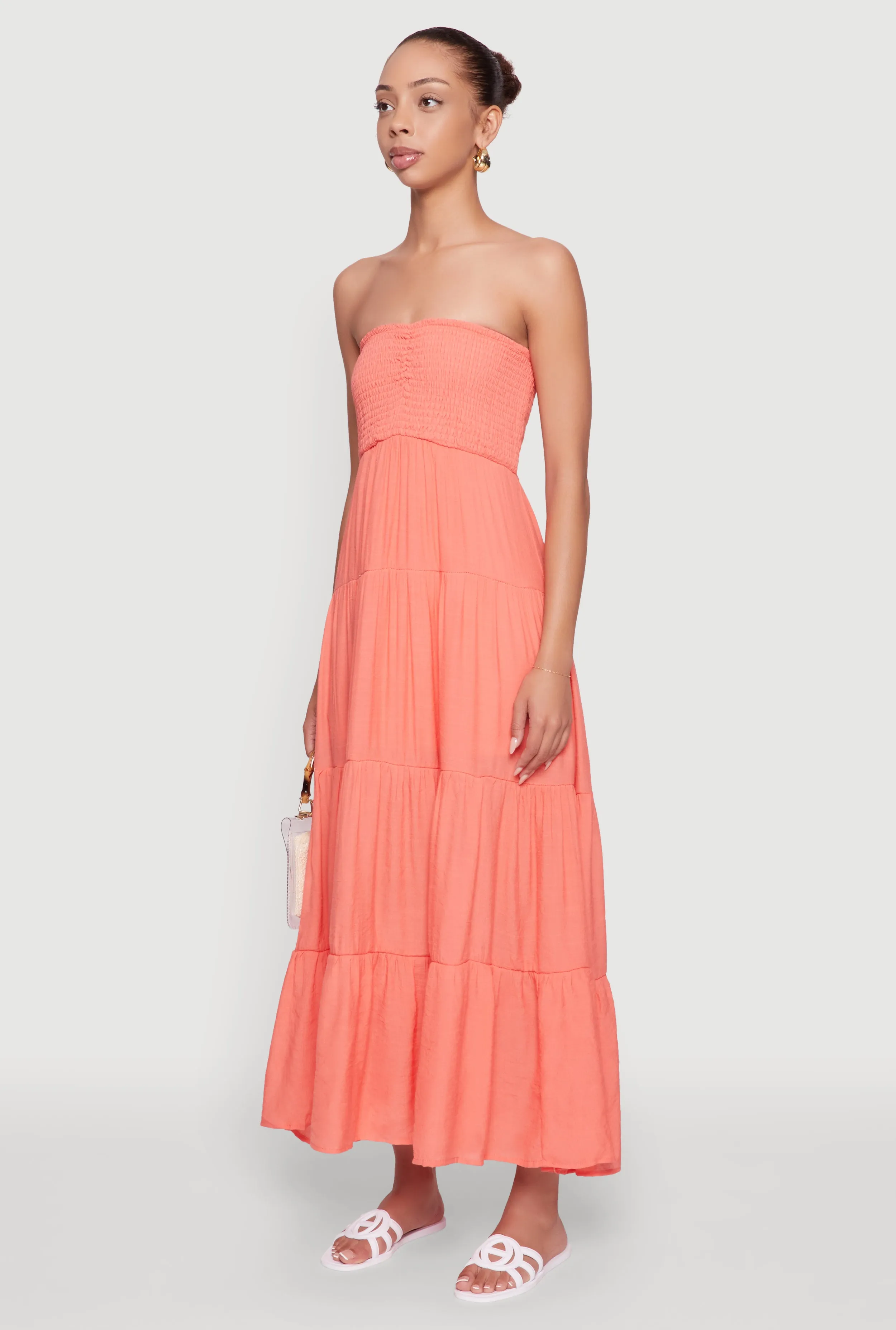 Elegant Strapless Smocked Tiered Dress Star Glow Lake View