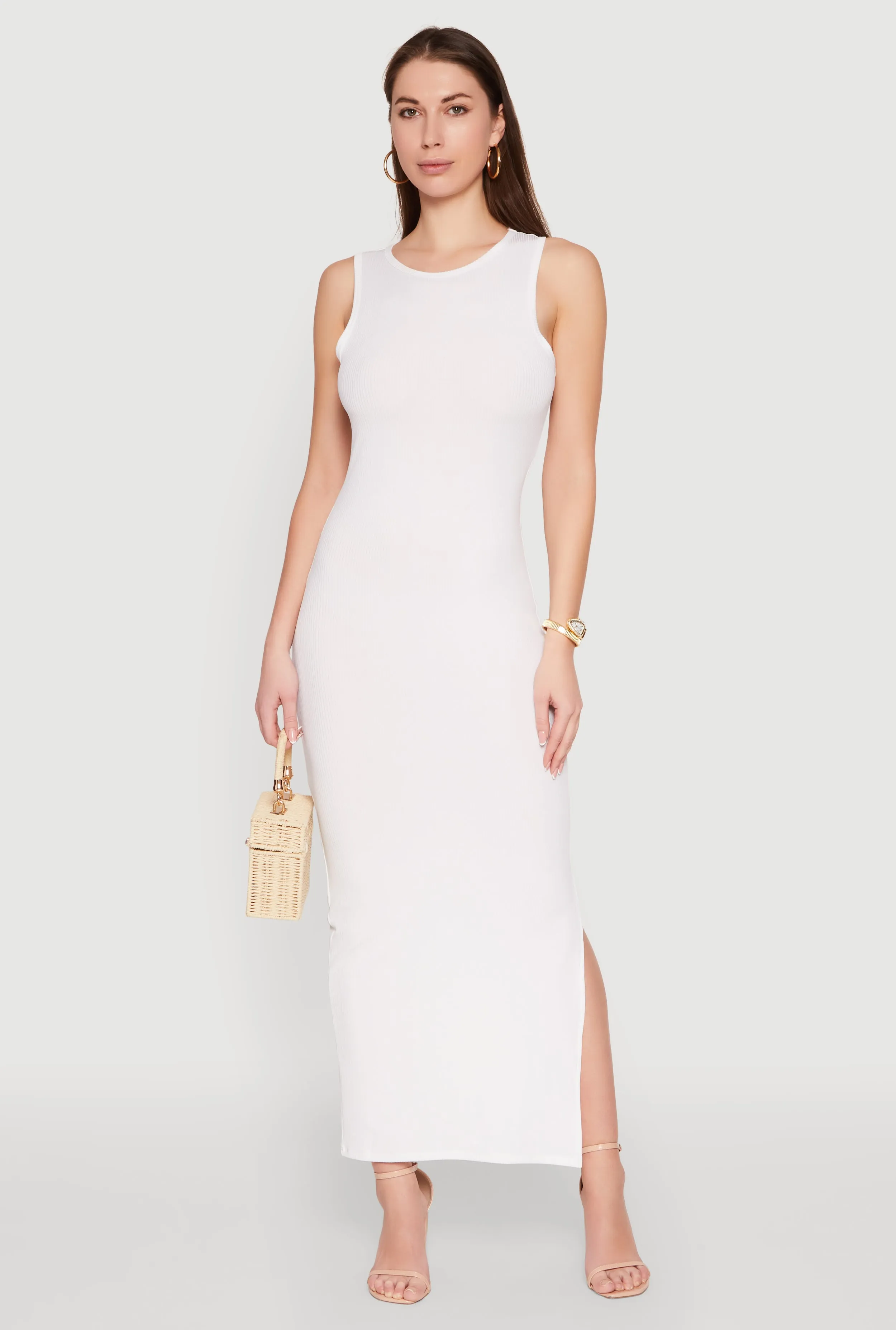 Rib Knit Side Slit Maxi Dress Perfect for layering with jackets or sweaters this maxi dress works for year-round wear Comfortable day-to-night dress