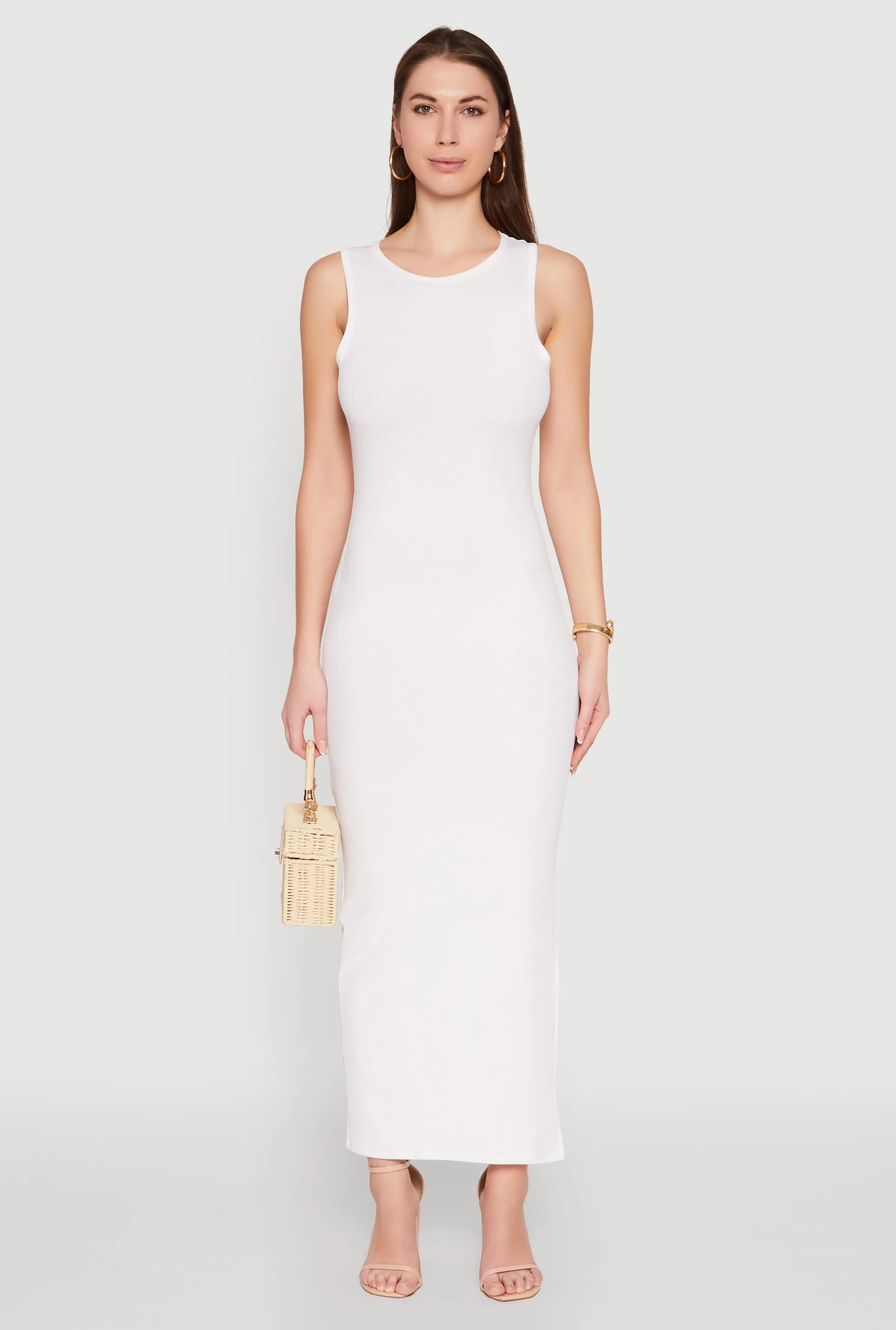Rib Knit Side Slit Maxi Dress Air Glow