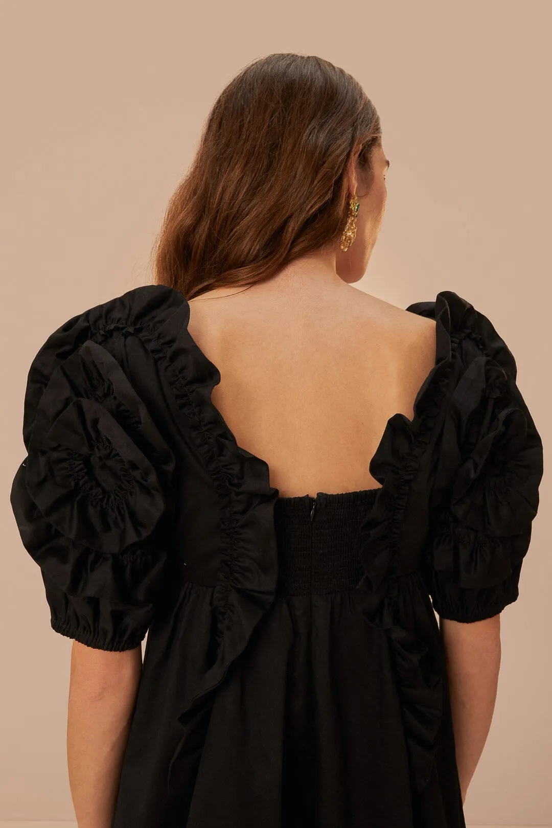 Party Edge Black Ruffle Short Sleeve Mini Dress
