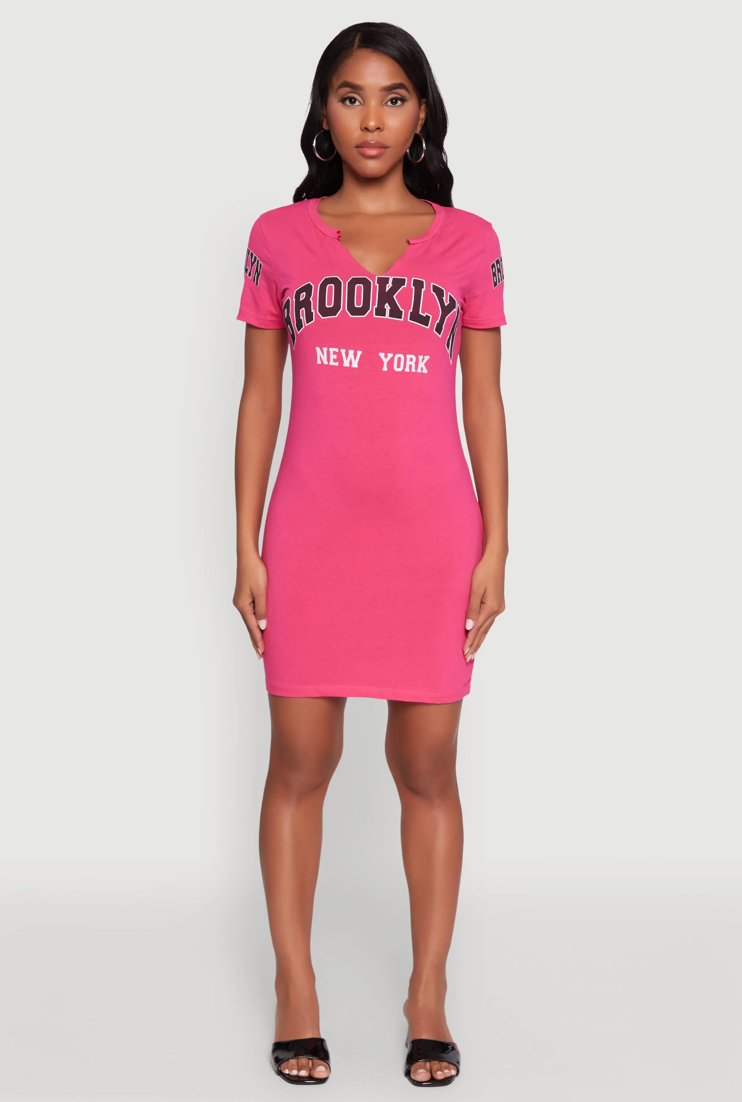 Brooklyn New York Graphic Short Sleeve T Shirt Dress Adjustable Hem