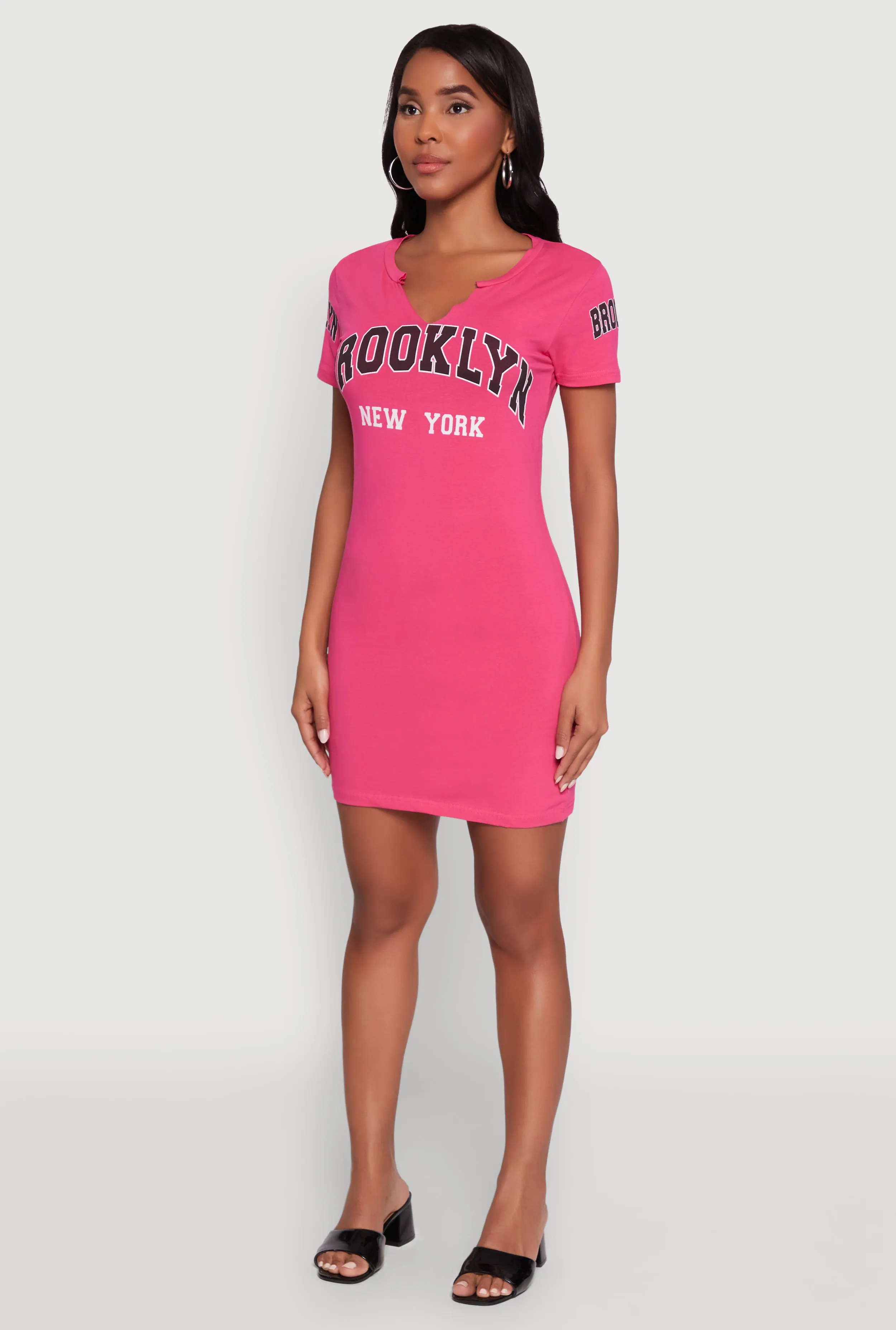 Brooklyn New York Graphic Short Sleeve T Shirt Dress Sheer Glam