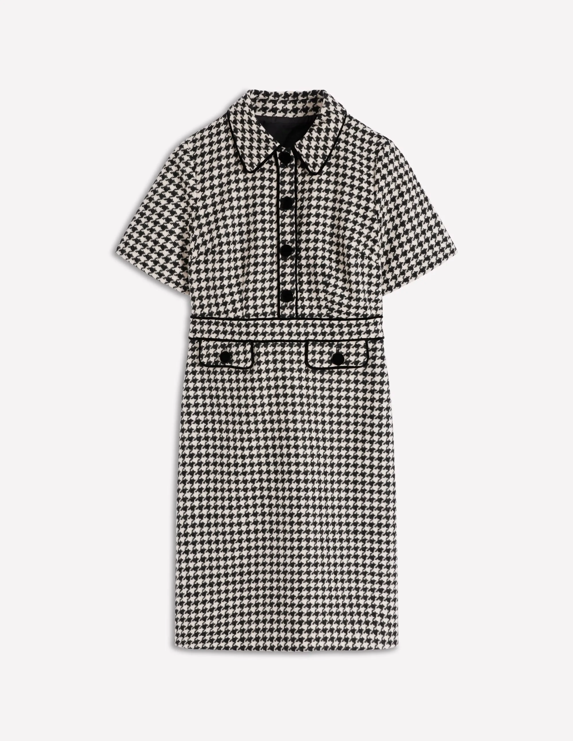Eda Wool Shift Dress-Black Dogstooth Urban Mood