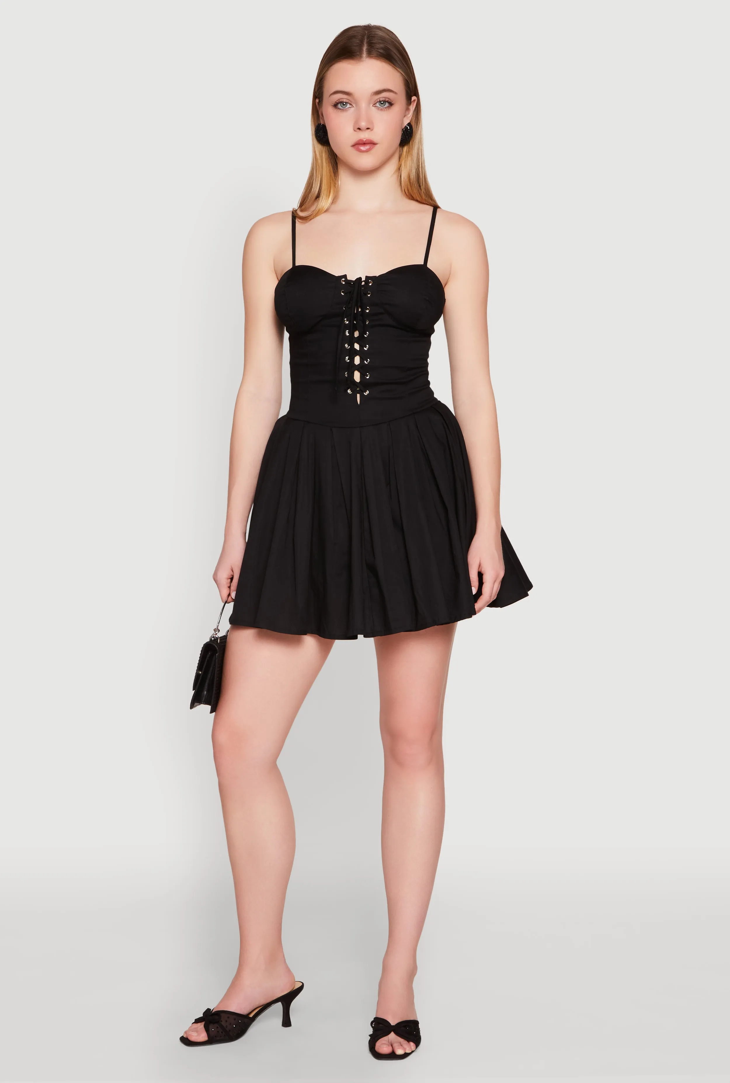 Tie Back Closure System Casual chic outfit Lace Up Bustier Skater Dress