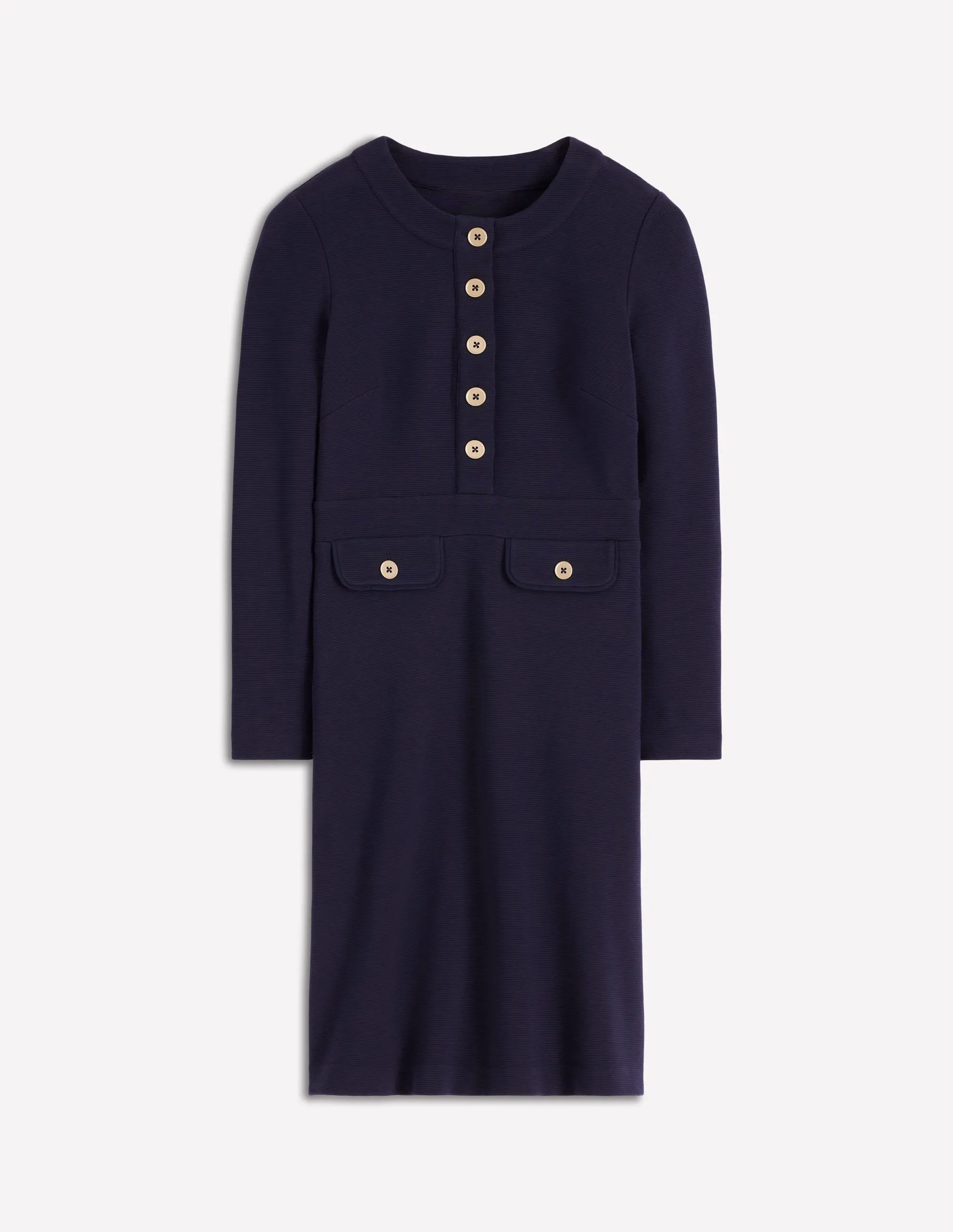 Glow Warm Fun Twist Lavinia Button Shift Dress-Navy