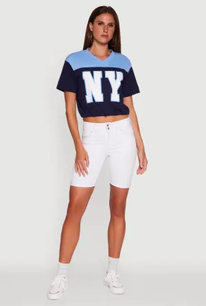 Madden Girl Color Block Cropped V-Neck Graphic Tee Garment Dyed Anti-bacterial