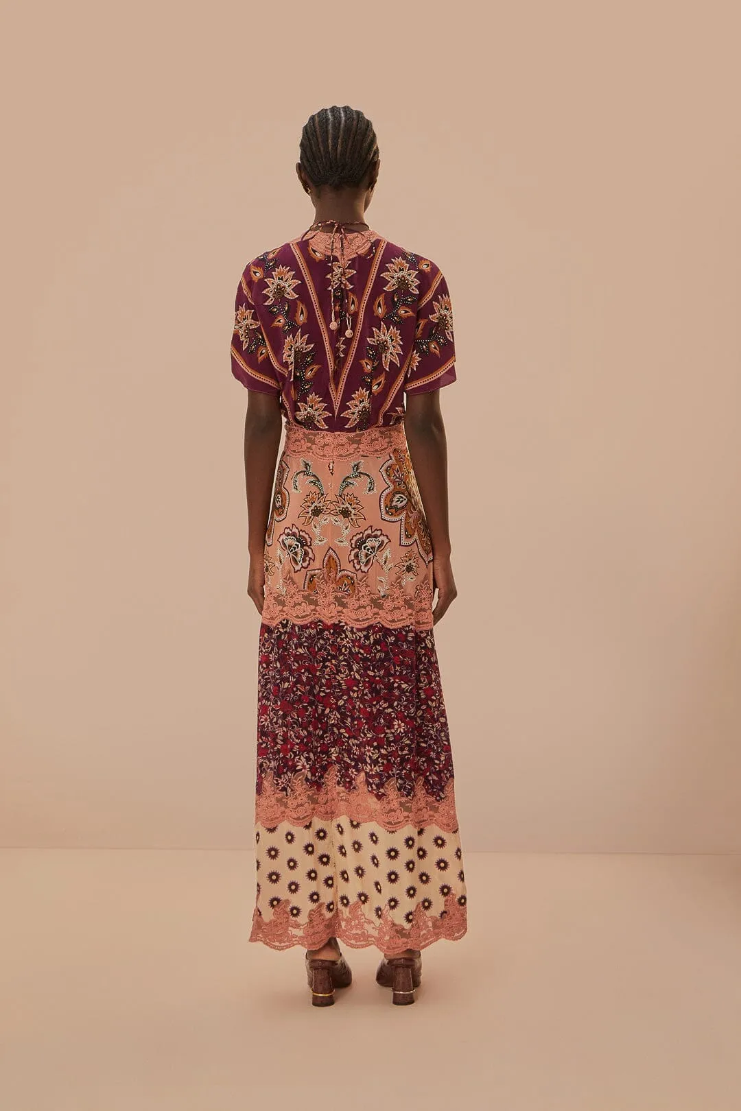 Glam Tapestry Burgundy Laces Short Sleeve Maxi Dress Feather Glow Comfortable weekend dress