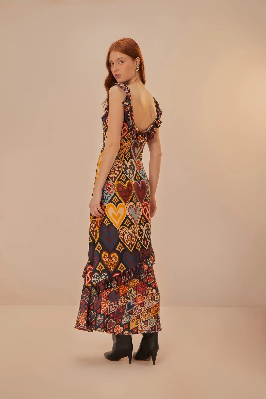 Weekend Escape Black Hearts Ikat LENZING? ECOVERO? Viscose Maxi Dress